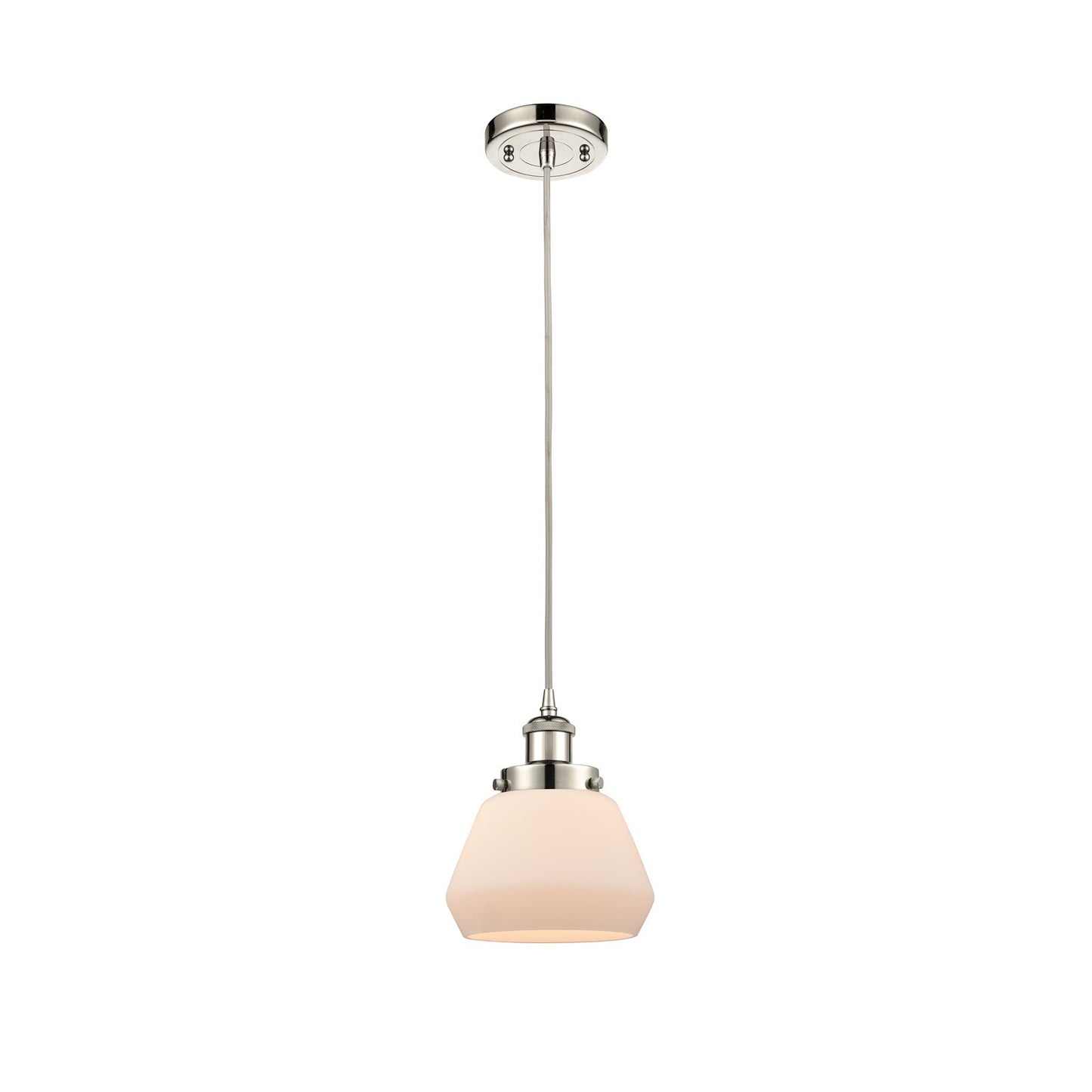 Innovations Fulton 7in 1-Light Mini Pendant | Modern Transitional Polished Nickel Steel and Matte White Frosted Glass | Kitchen | Model 916-1P-PN-G171