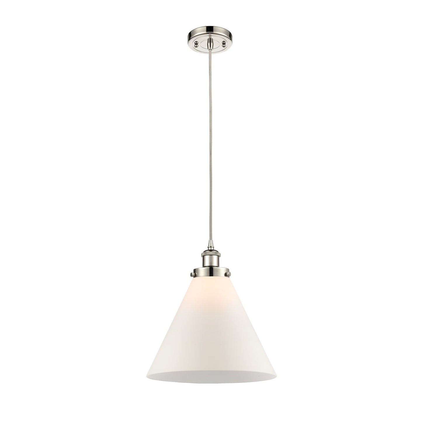 Innovations Cone 11.75in 1-Light Mini Pendant | Industrial Polished Nickel Steel and Matte White Frosted Glass | Kitchen | Model 916-1P-PN-G41-L-LED