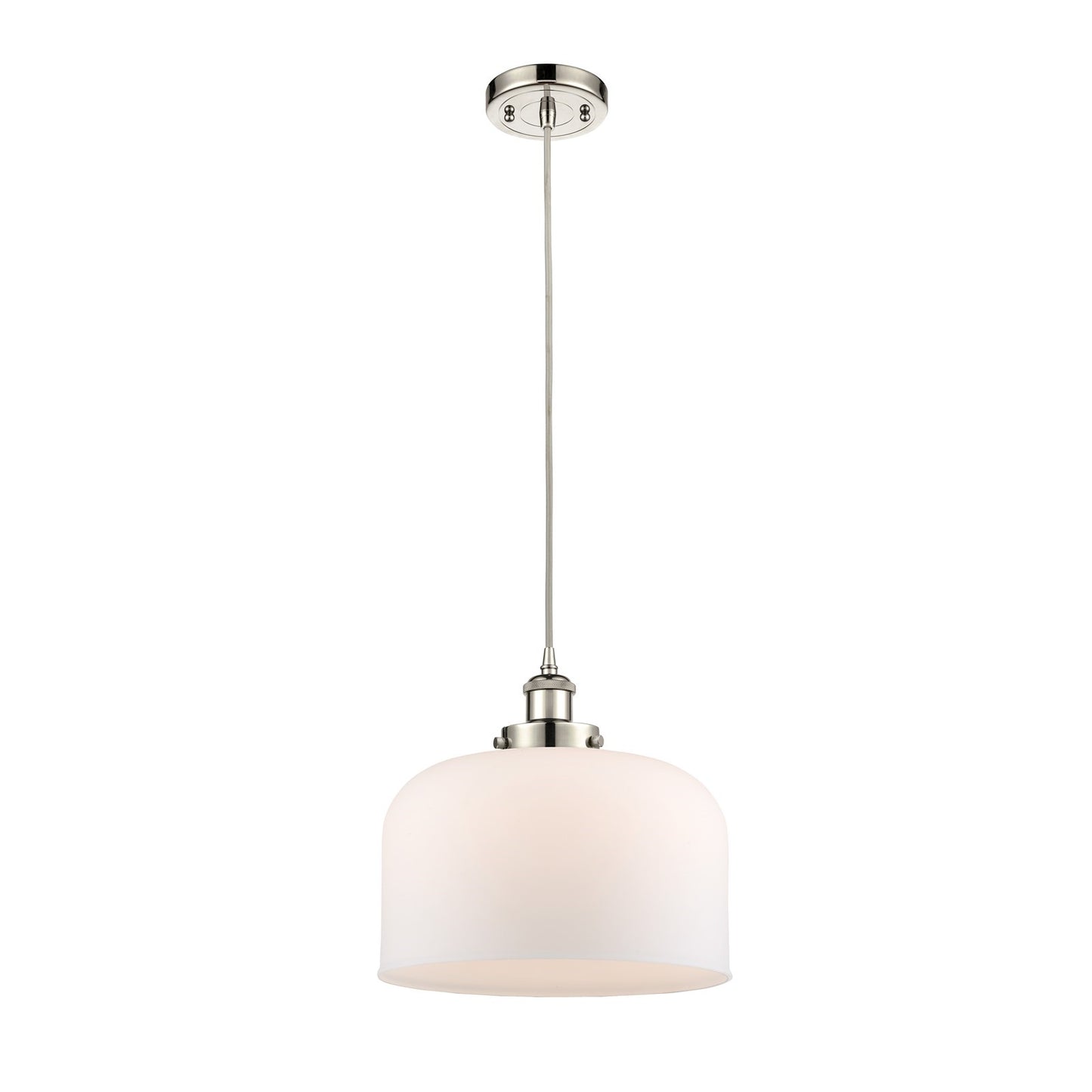 Innovations Bell 12in 1-Light Mini Pendant | Polished Nickel Steel and Matte White Frosted Glass | Kitchen Island & Dining | Model 916-1P-PN-G71-L-LED