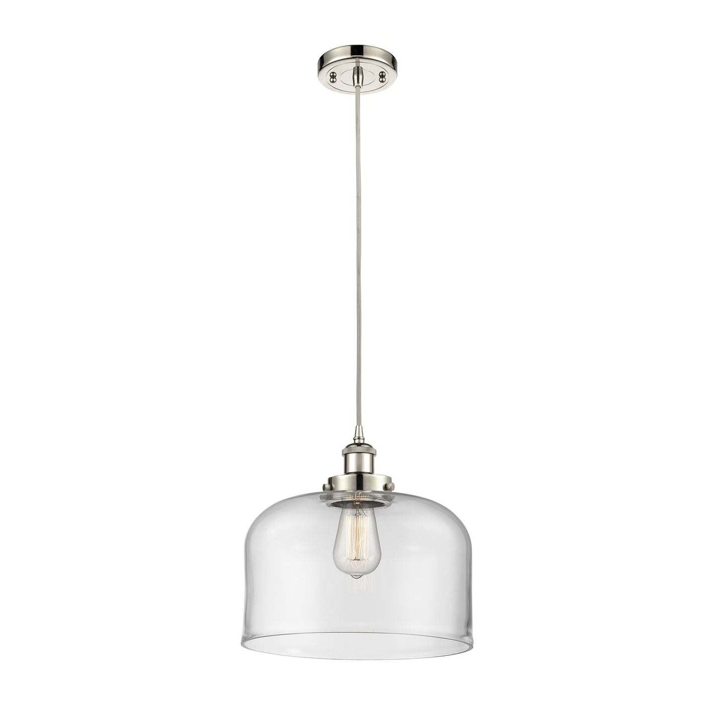 Innovations Bell 12in 1-Light LED Mini Pendant | Industrial Polished Nickel Steel and Clear Glass | Kitchen Island & Dining | Model 916-1P-PN-G72-L-LED