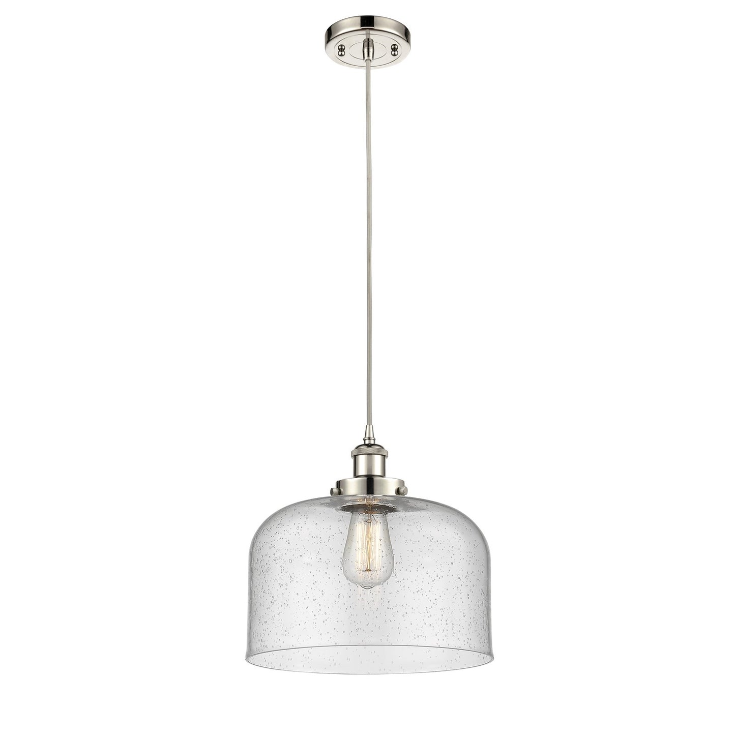 Innovations Bell 12in 1-Light Mini Pendant | Industrial Polished Nickel Steel and Seedy Glass | Kitchen Island & Dining Room | Model 916-1P-PN-G74-L-LED