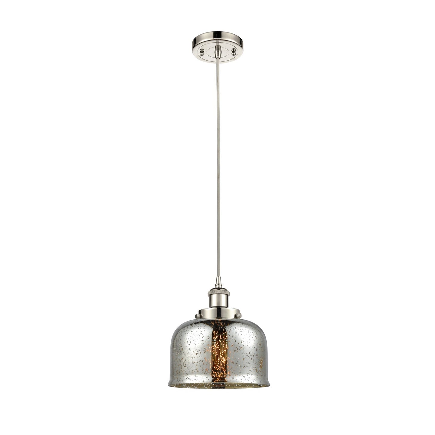 Innovations Bell 8in 1-Light Mini Pendant | Industrial Polished Nickel Steel and Silver Plated Mercury Glass | Kitchen Island & | Model 916-1P-PN-G78-LED