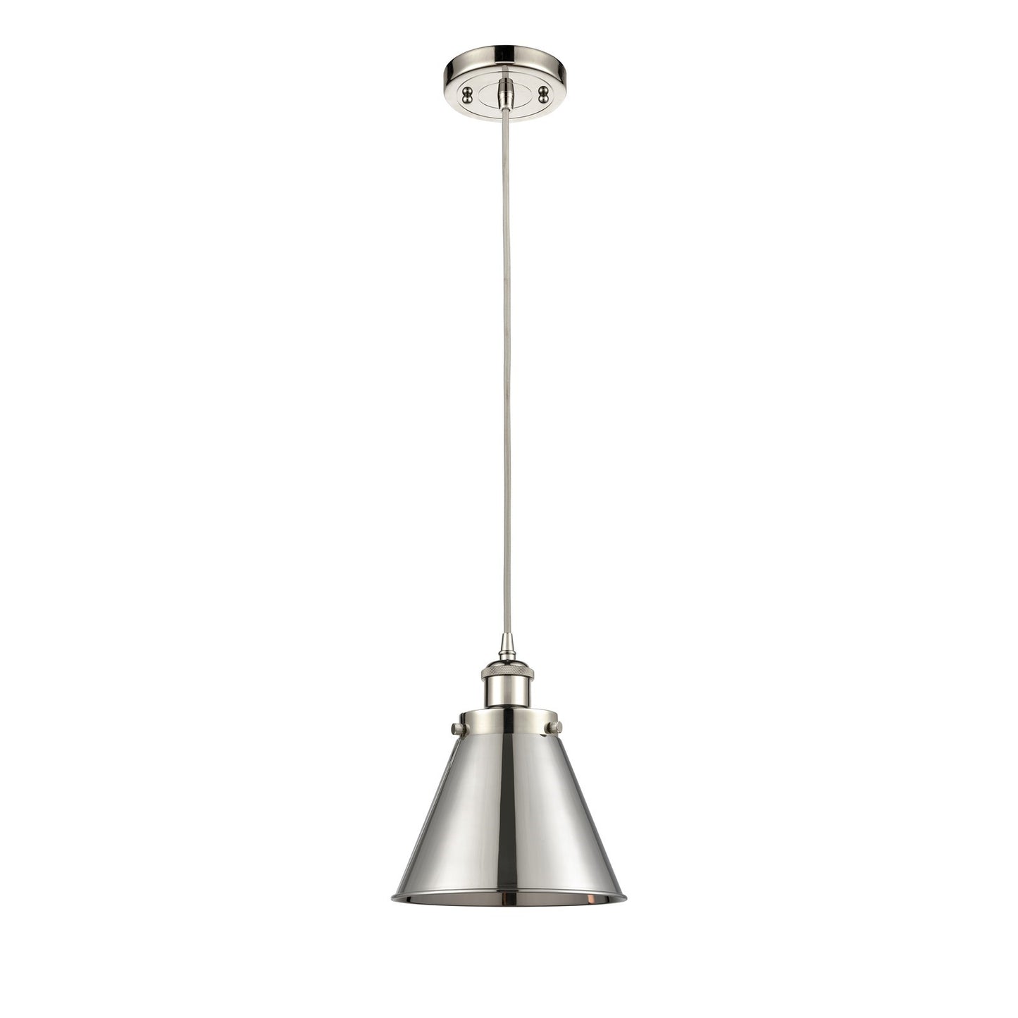 Innovations Appalachian 8in 1-Light Mini Pendant | Industrial Polished Nickel Steel and Metal Shade | Kitchen Island & Dining | Model 916-1P-PN-M13-PN-LED