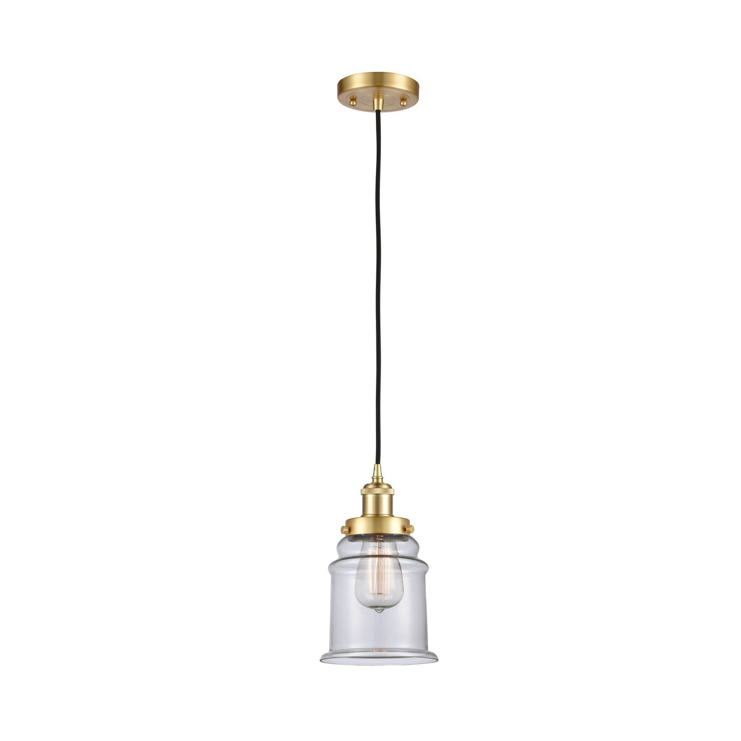 Innovations Canton 6in 1-Light Mini Pendant | Modern Transitional Satin Gold Steel and Clear Glass | Kitchen Island & Dining Room | Model 916-1P-SG-G182