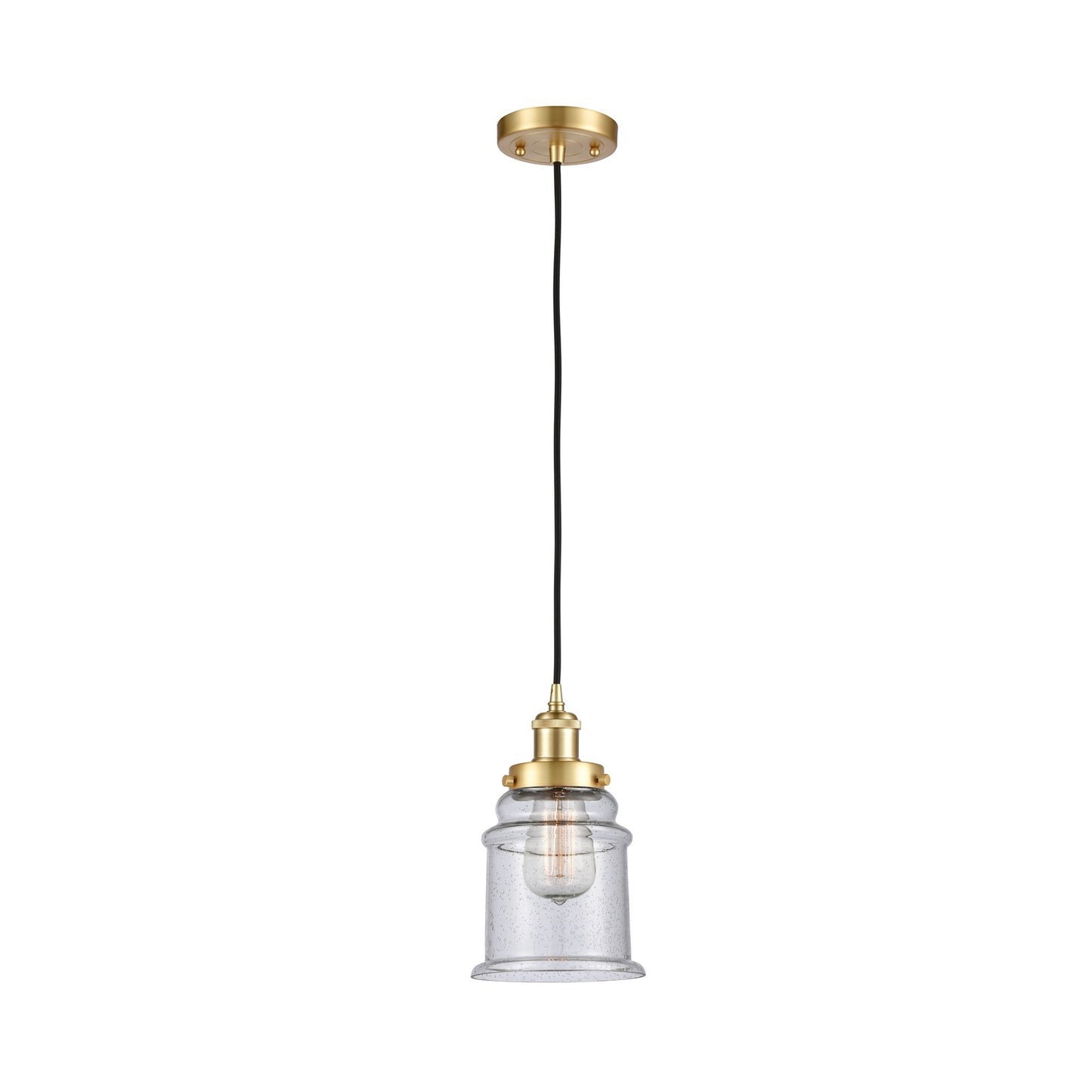 Innovations Canton 6in 1-Light Mini Pendant | Modern Transitional Satin Gold Steel and Seedy Glass | Kitchen Island & Dining Room | Model 916-1P-SG-G184