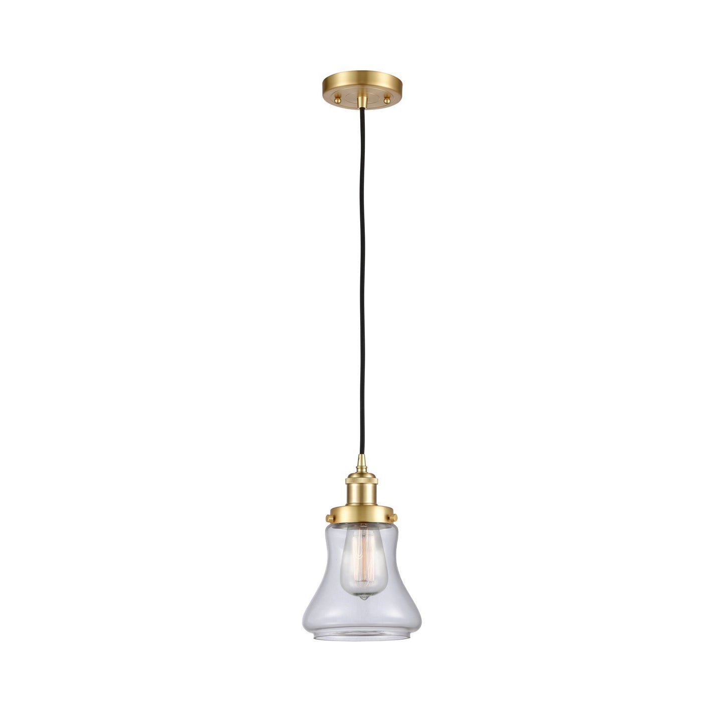 Innovations Bellmont 6.125in 1-Light Mini Pendant | Satin Gold Steel and Clear Schoolhouse Glass | Kitchen Island & Dining Room | Model 916-1P-SG-G192