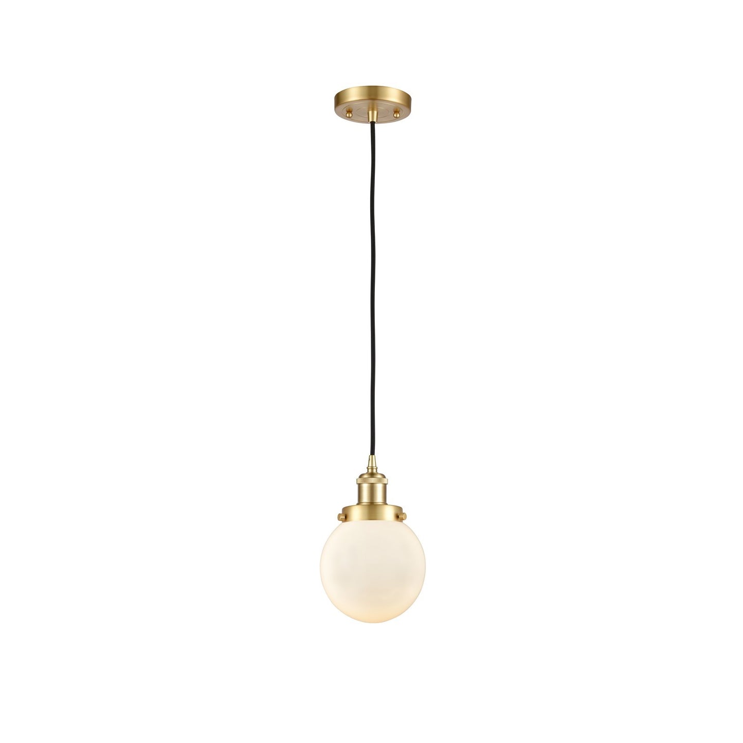 Innovations Beacon 6in 1-Light Mini Pendant | Satin Gold Steel and Matte White Frosted Glass | Kitchen Island & Dining Room | Model 916-1P-SG-G201-6