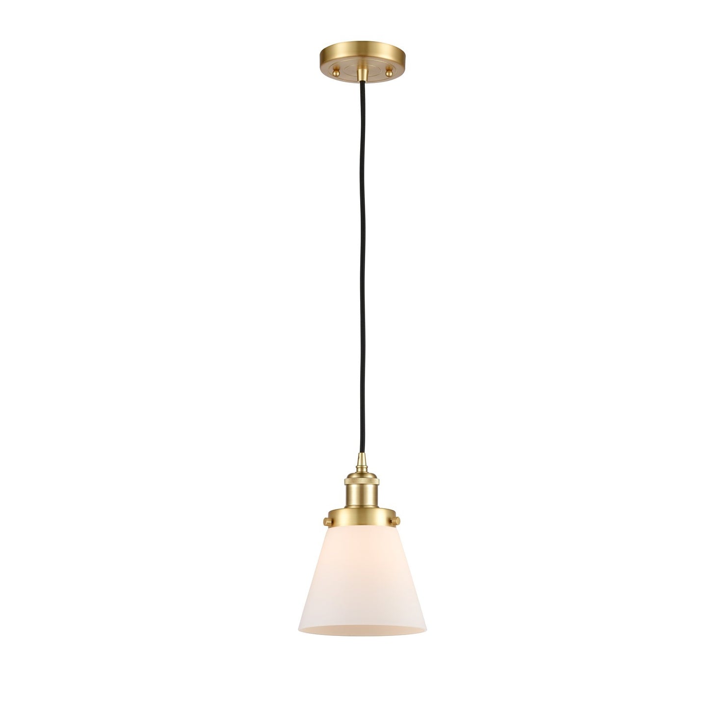 Innovations Cone 6in 1-Light Mini Pendant | Industrial Satin Gold Steel and Matte White Frosted Glass | Kitchen Island & Dining Room | Model 916-1P-SG-G61