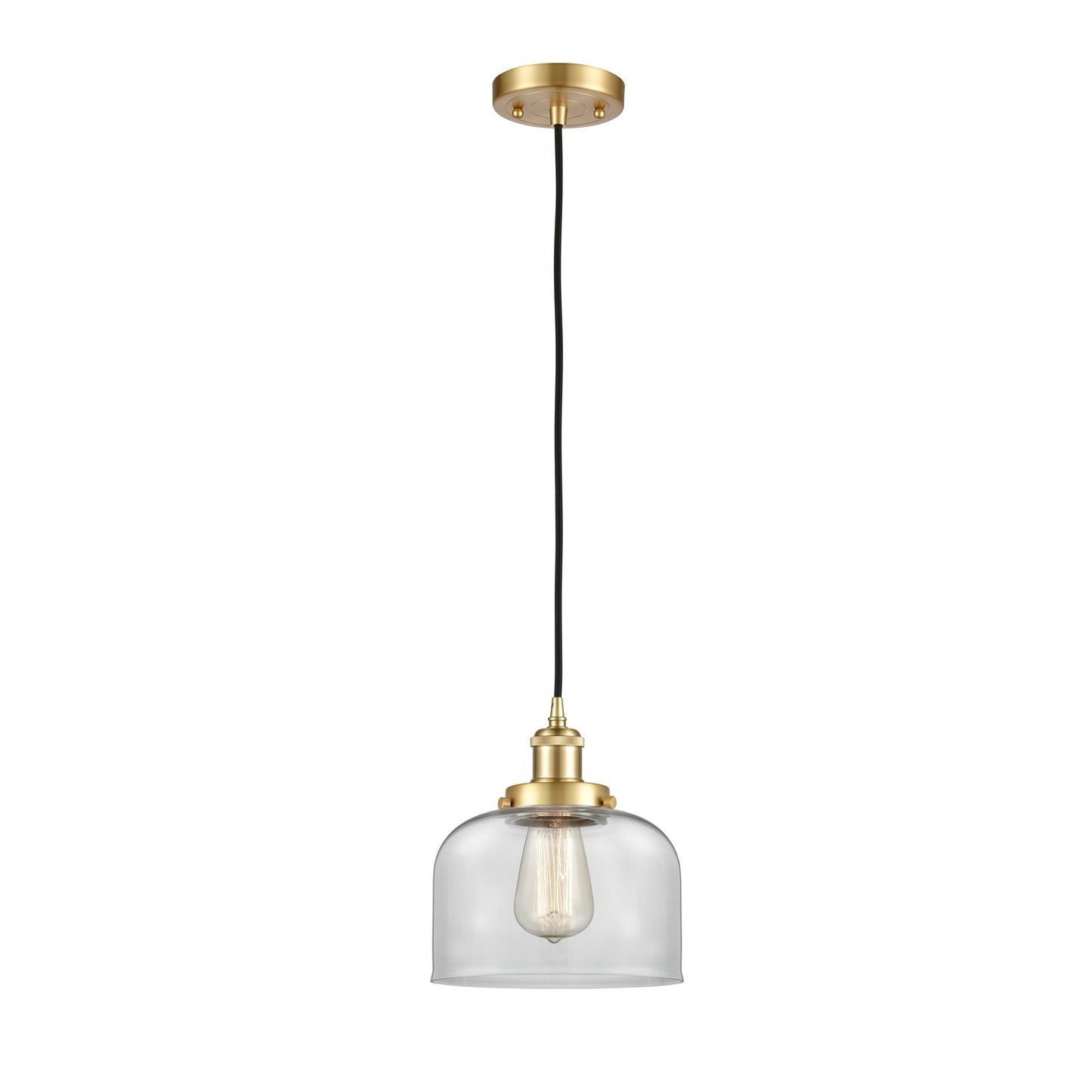 Innovations Bell 8in 1-Light Mini Pendant | Industrial Satin Gold and Clear Glass | Kitchen Island & Dining Room | 8 x 8 x 10 in | Model 916-1P-SG-G72