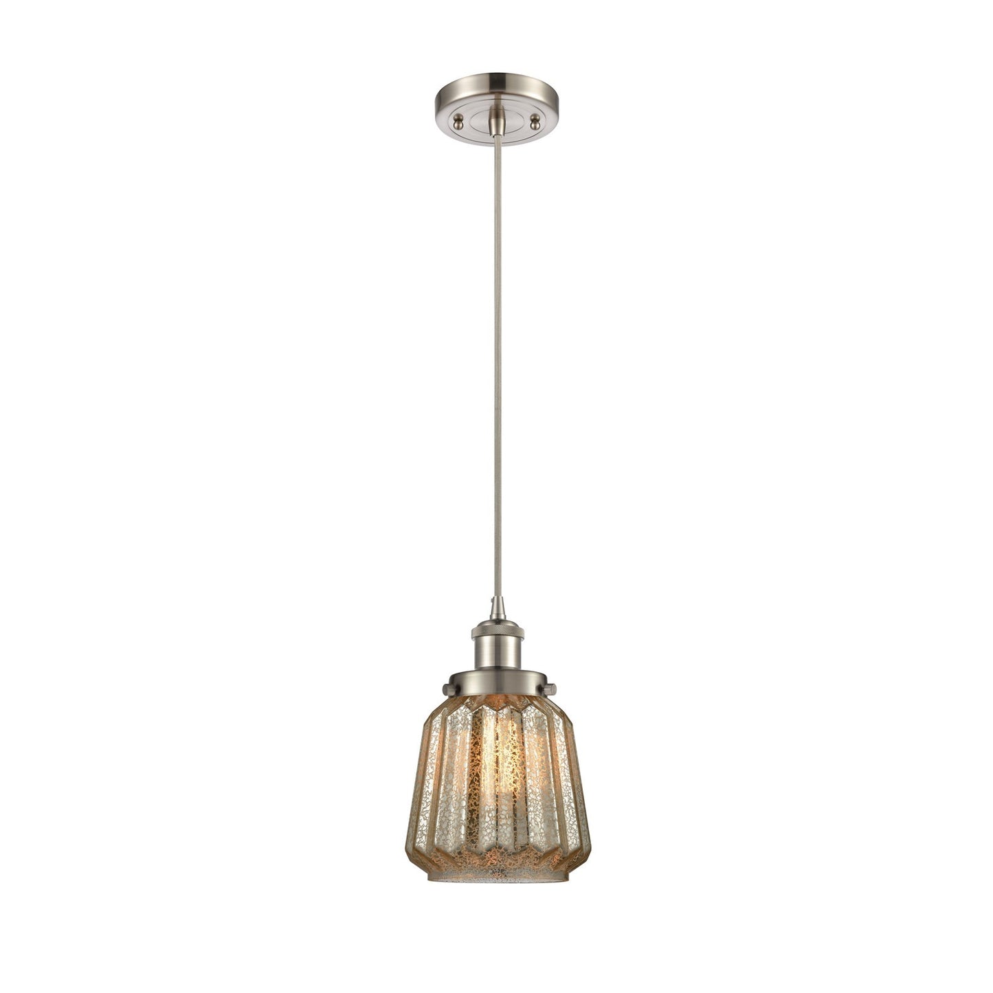 Innovations Chatham 7in 1-Light Mini Pendant | Modern Brushed Satin Nickel Steel and Mercury Ribbed Glass | Kitchen Island & Dining | Model 916-1P-SN-G146