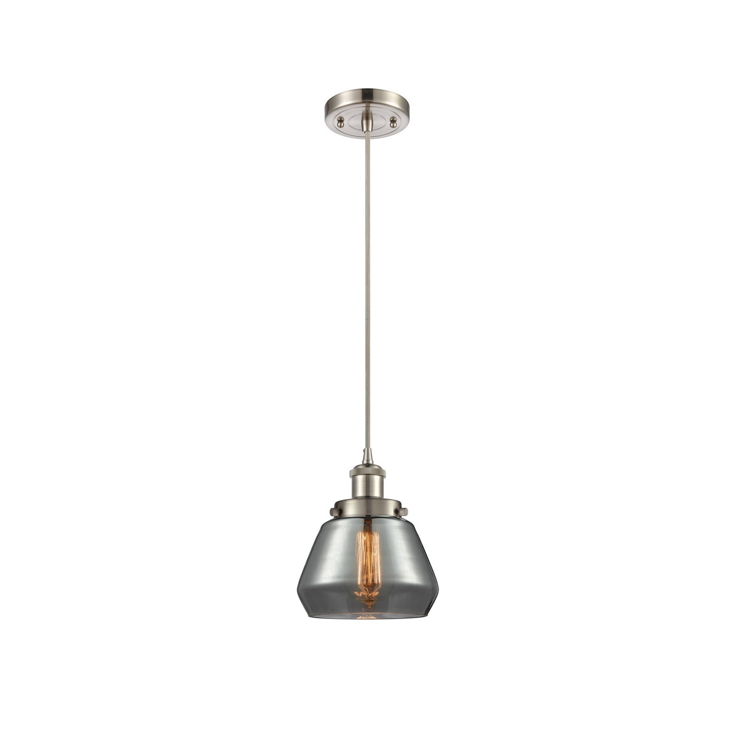 Innovations Fulton 7in 1-Light Mini Pendant | Modern Brushed Satin Nickel Steel and Light Smoke Glass | Kitchen Island & Dining | Model 916-1P-SN-G173