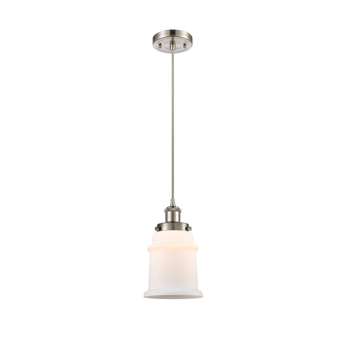 Innovations Canton 6in 1-Light Mini Pendant | Brushed Satin Nickel Steel and Matte White Frosted Glass | Kitchen Island & Dining | Model 916-1P-SN-G181