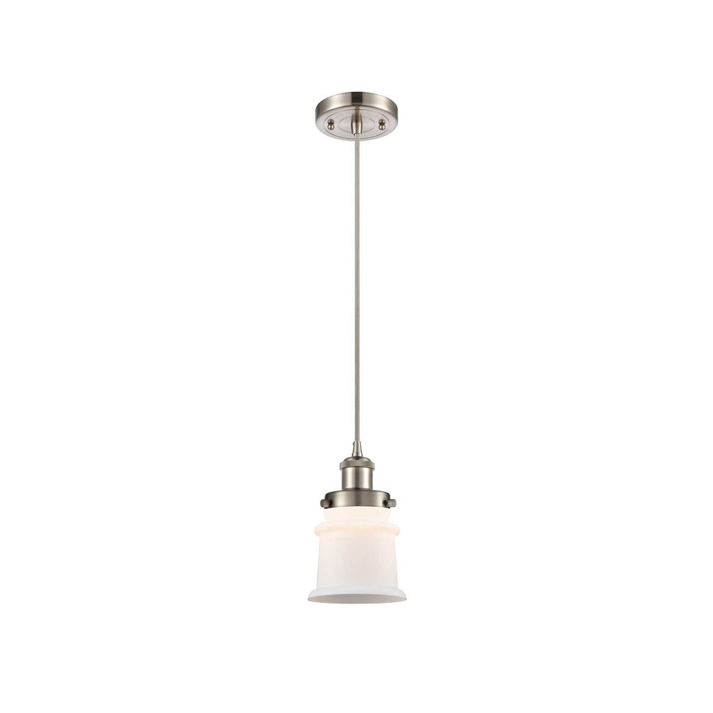 Innovations Canton 5.25in 1-Light Mini Pendant | Brushed Satin Nickel Steel and Matte White Frosted Glass | Kitchen Island & | Model 916-1P-SN-G181S