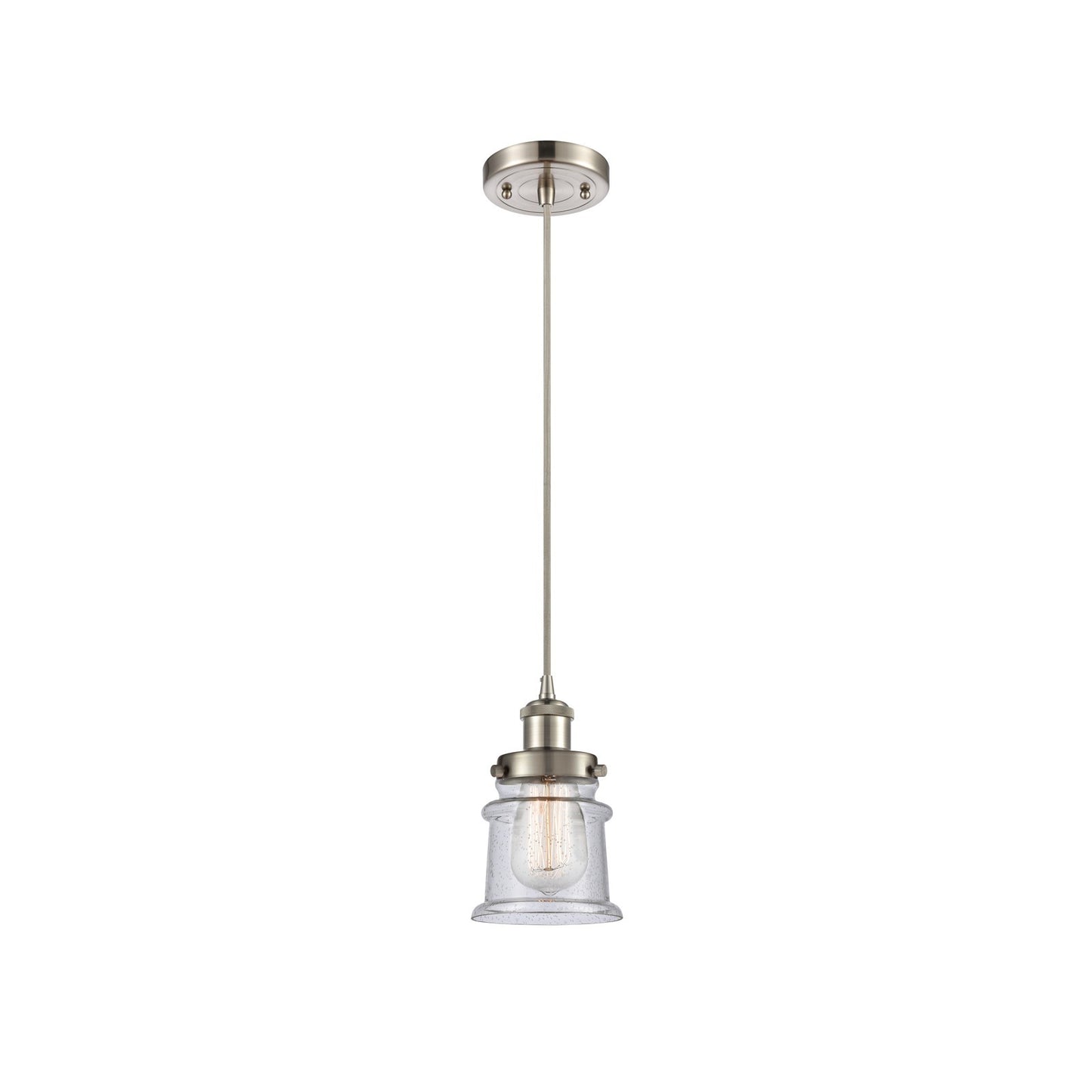Innovations Canton 5.25in 1-Light Mini Pendant | Modern Transitional Brushed Satin Nickel and Seedy Glass | Kitchen Island & | Model 916-1P-SN-G184S