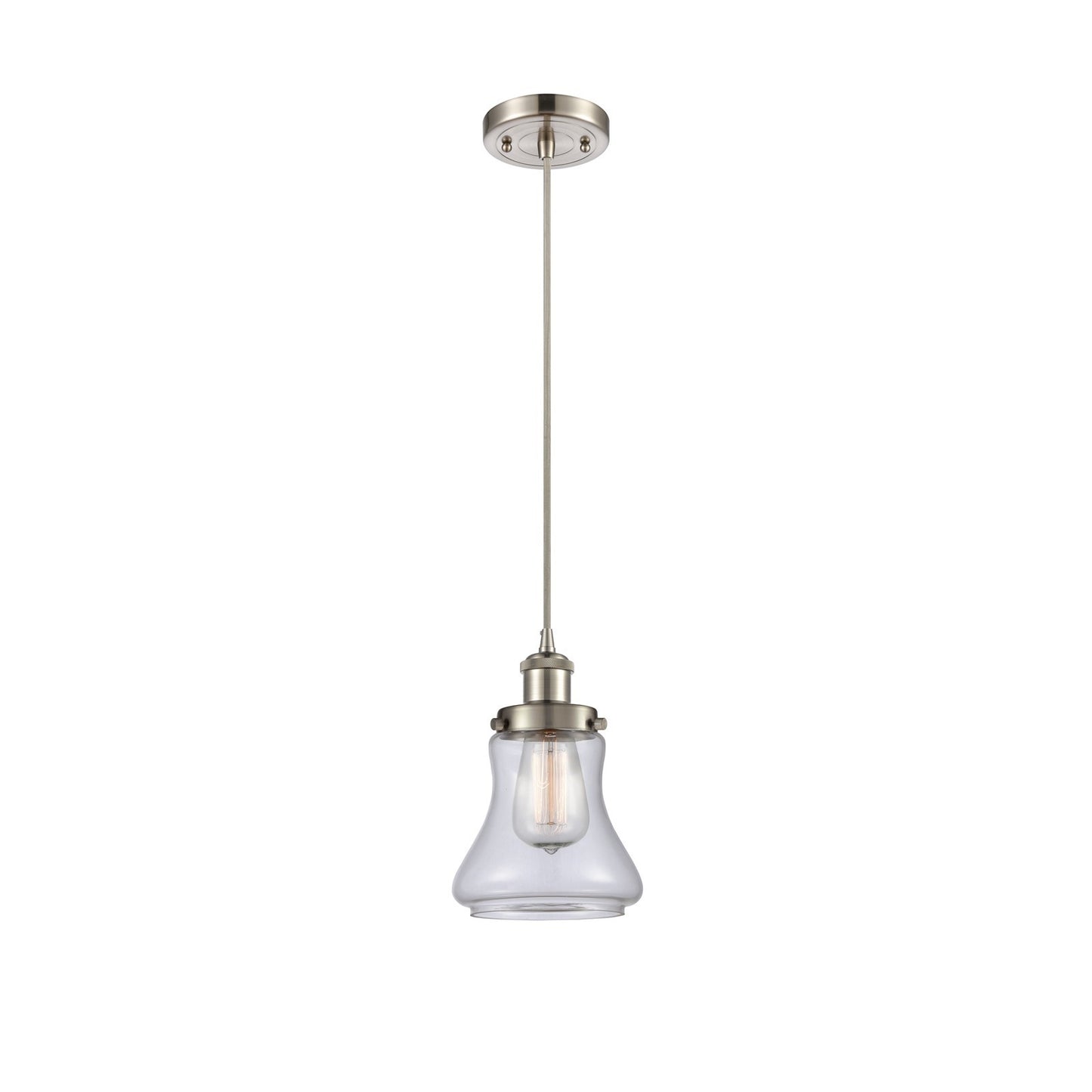 Innovations Bellmont 6.125in 1-Light Mini Pendant | Modern Transitional Brushed Satin Nickel and Clear Glass | Kitchen Island & | Model 916-1P-SN-G192