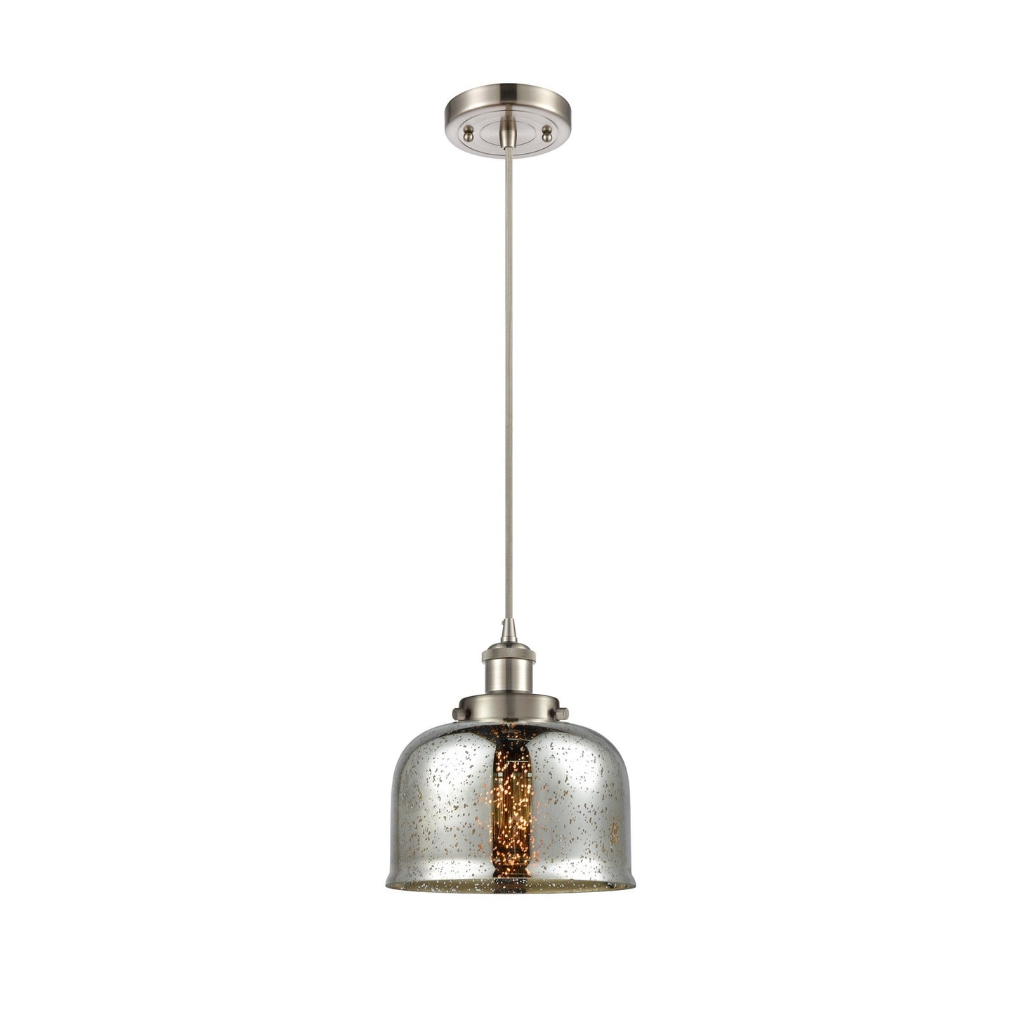 Innovations Bell 8in 1-Light Mini Pendant | Industrial Brushed Satin Nickel and Silver Plated Mercury Glass | Kitchen Island & | Model 916-1P-SN-G78-LED