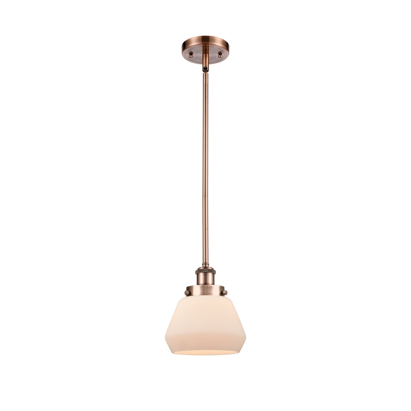 Innovations Fulton 7in 1-Light Mini Pendant | Modern Contempo Antique Copper Steel and Matte White Frosted Glass | Kitchen Island & | Model 916-1S-AC-G171
