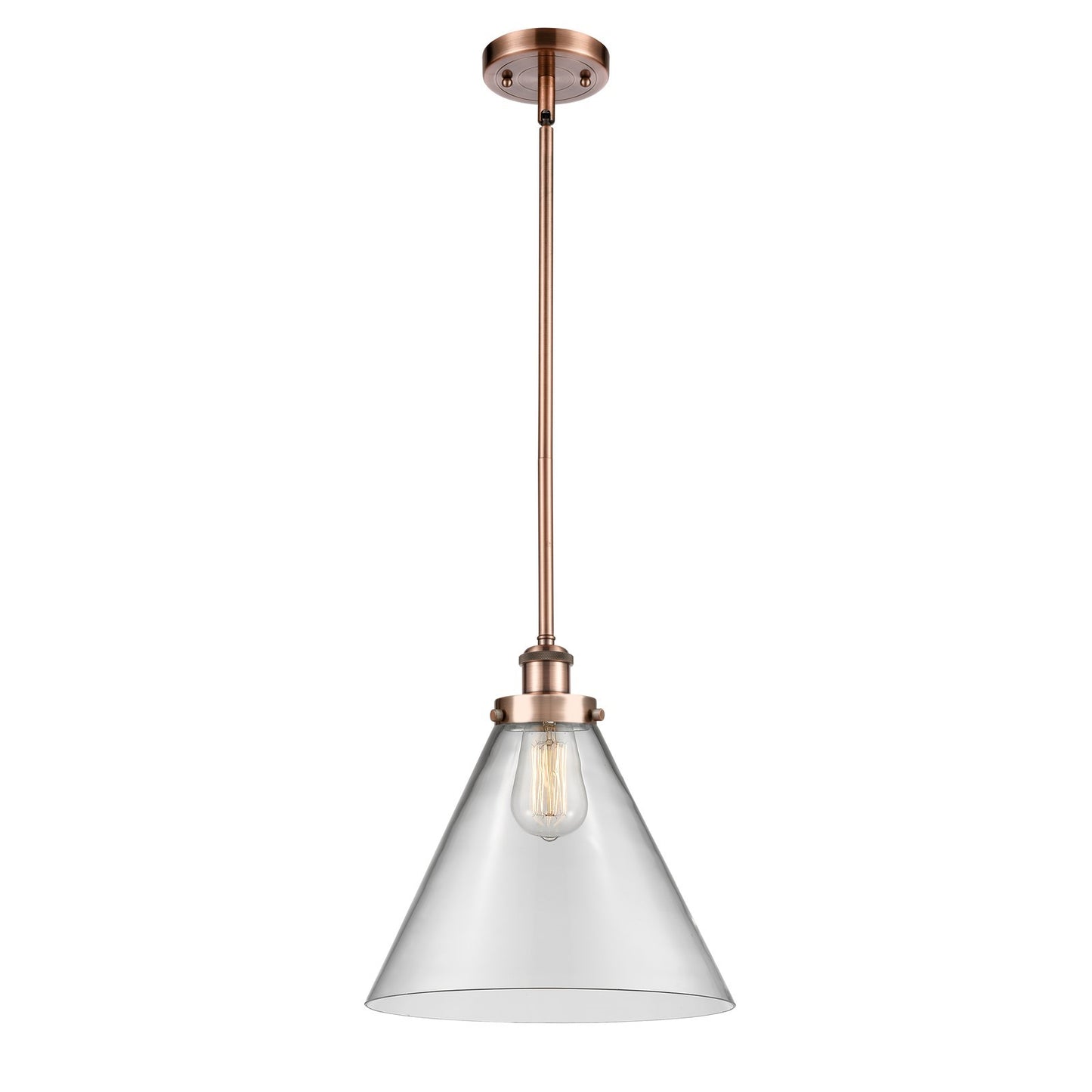 Innovations Cone 12in 1-Light Mini Pendant | Industrial Antique Copper Steel and Clear Glass | Kitchen Island & Dining Room | Model 916-1S-AC-G42-L-LED