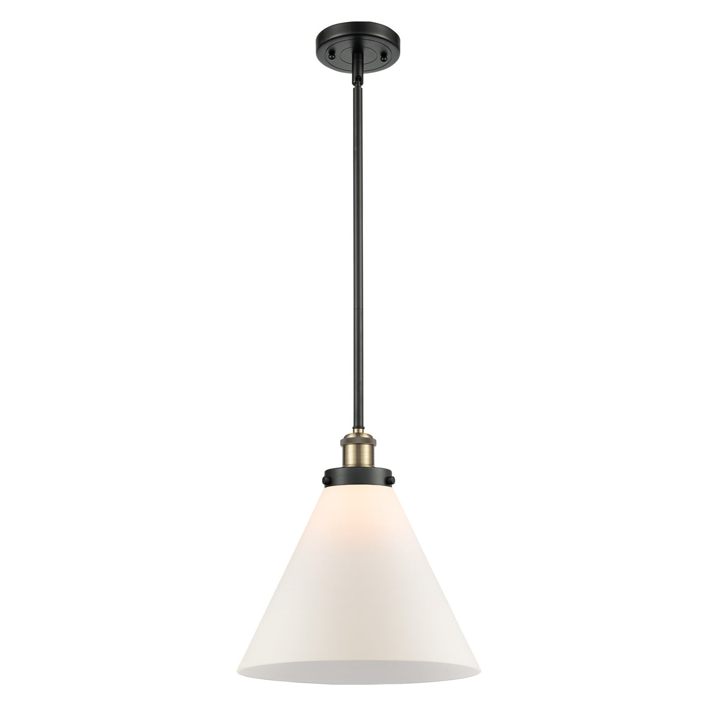 Innovations Cone 12in 1-Light Mini Pendant | Industrial Black Antique Brass and Matte White Frosted Glass | Kitchen Island & | Model 916-1S-BAB-G41-L