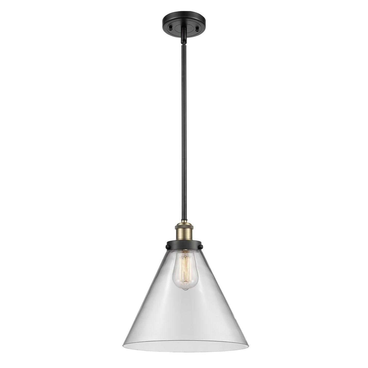 Innovations Cone 12in 1-Light Mini Pendant | Industrial Black Antique Brass and Clear Glass | Kitchen Island & Dining Room | Model 916-1S-BAB-G42-L
