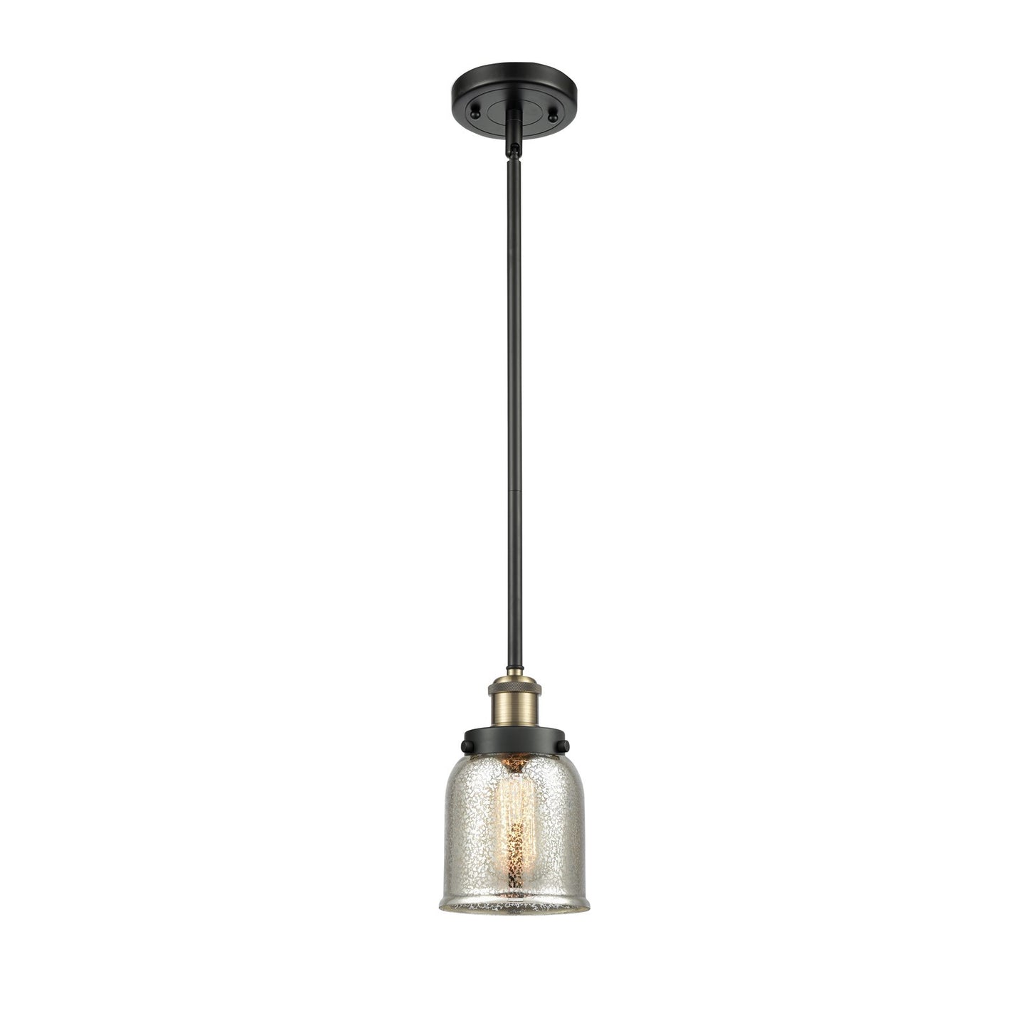 Innovations Bell 5in 1-Light Mini Pendant | Industrial Black Antique Brass Steel and Silver Plated Mercury Glass | Kitchen | Model 916-1S-BAB-G58-LED
