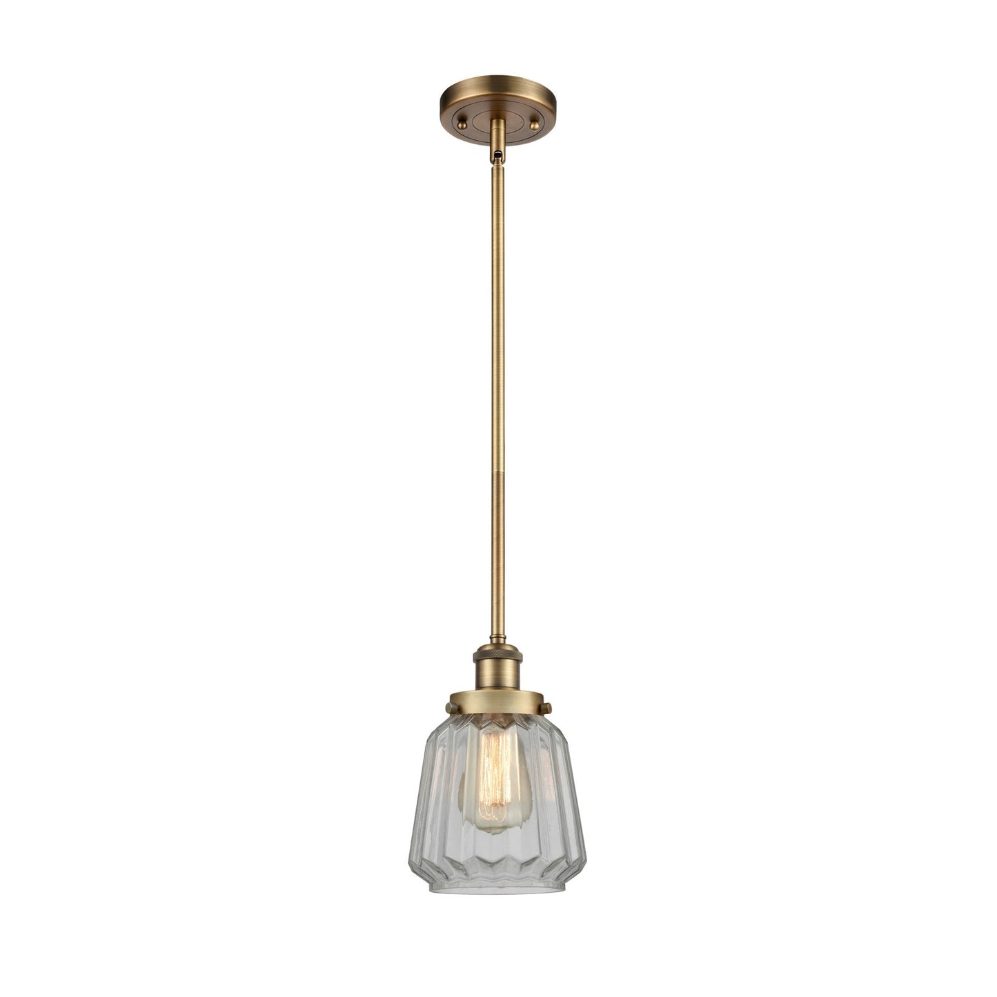 Innovations Chatham 7in 1-Light Mini Pendant | Modern Brushed Brass and Clear Ribbed Glass | Kitchen Island & Dining Room | Model 916-1S-BB-G142