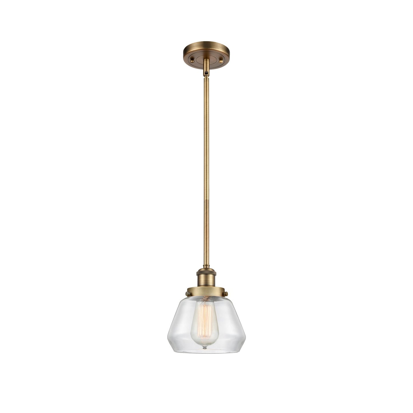 Innovations Fulton 7in 1-Light Mini Pendant | Modern Transitional Brushed Brass and Clear Glass | Kitchen Island & Dining Room | Model 916-1S-BB-G172
