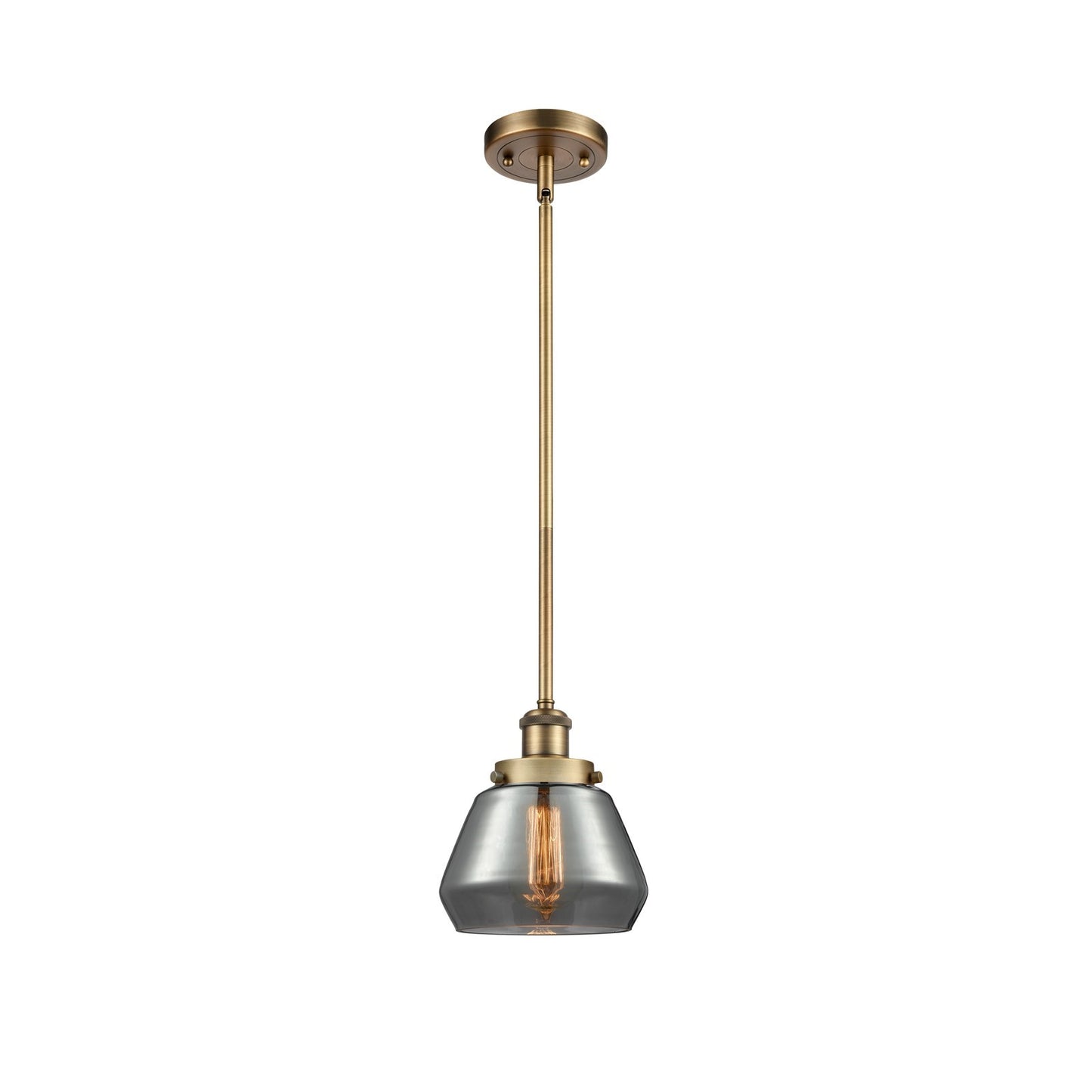 Innovations Fulton 7in 1-Light Mini Pendant | Modern Transitional Brushed Brass and Light Smoke Glass | Kitchen Island & Dining | Model 916-1S-BB-G173