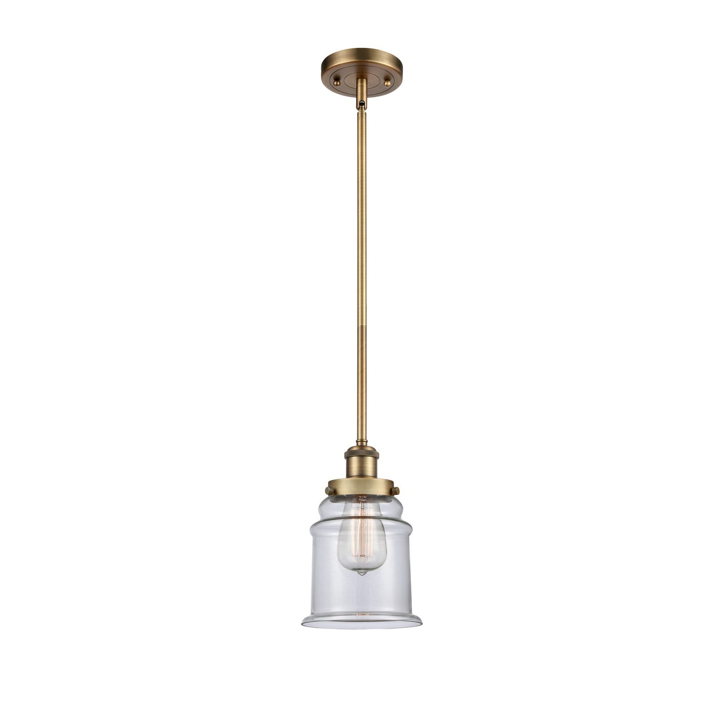 Innovations Canton 6in 1-Light Mini Pendant | Modern Transitional Brushed Brass and Clear Glass | Kitchen Island & Dining Room | Model 916-1S-BB-G182