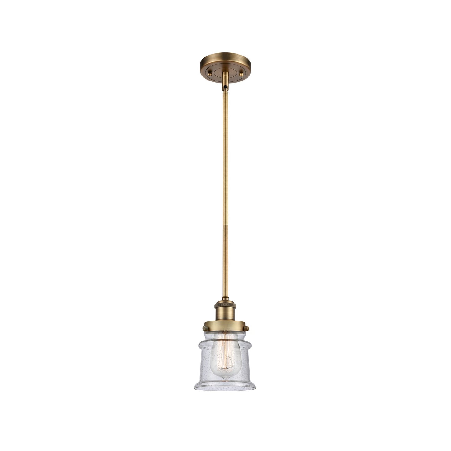 Innovations Canton 5.25in 1-Light Mini Pendant | Modern Transitional Brushed Brass and Seedy Glass | Kitchen Island & Dining Room | Model 916-1S-BB-G184S
