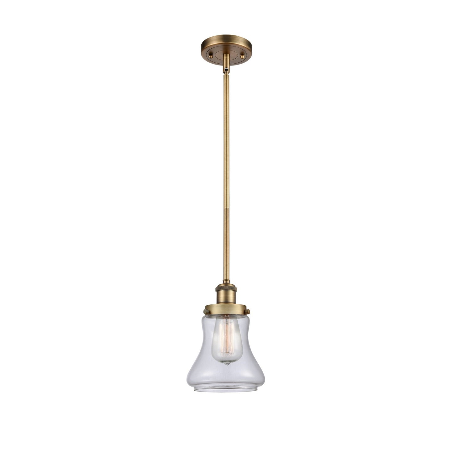 Innovations Bellmont 6in 1-Light Mini Pendant | Brushed Brass Steel and Clear Glass | Kitchen Island & Dining Room | Model 916-1S-BB-G192