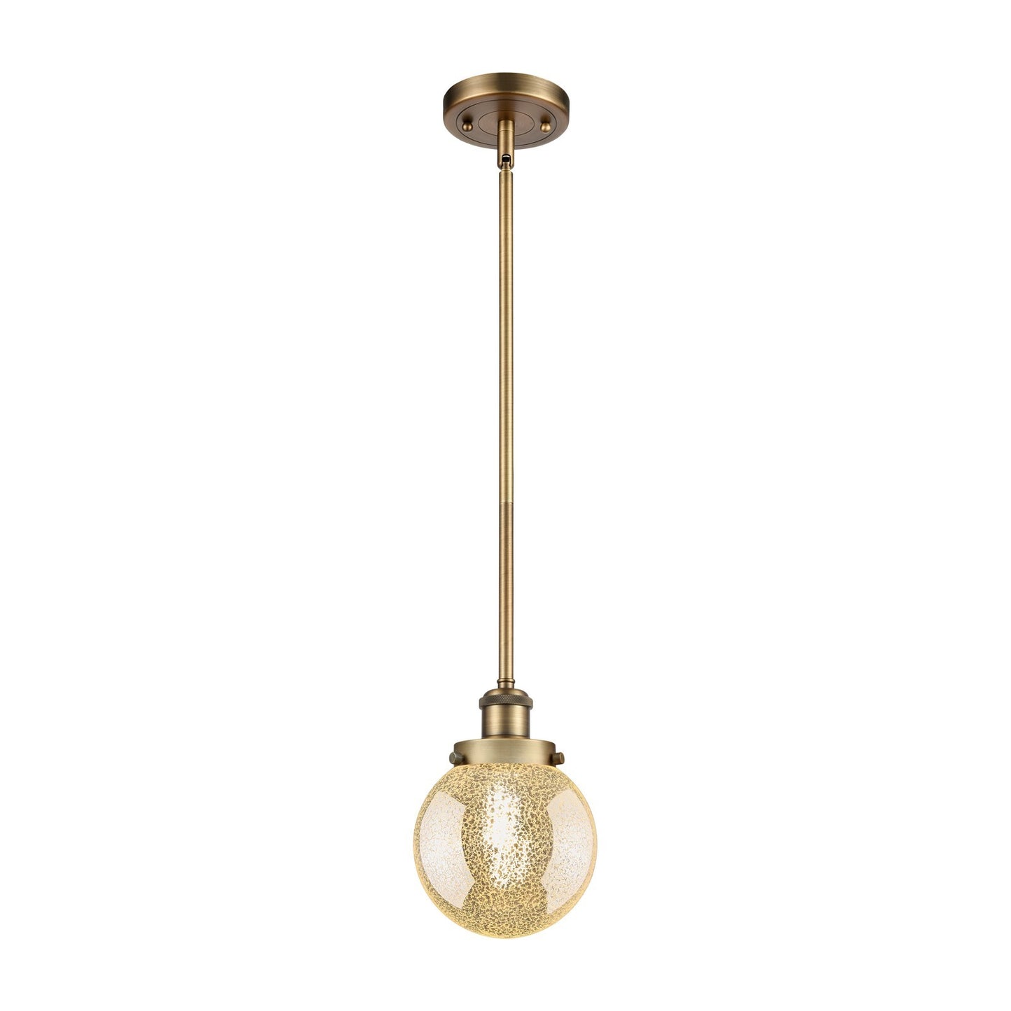Innovations Beacon 6in 1-Light Mini Pendant | Brushed Brass Steel and Mercury Seeded Glass | Kitchen Island & Dining Room | Model 916-1S-BB-G208-6