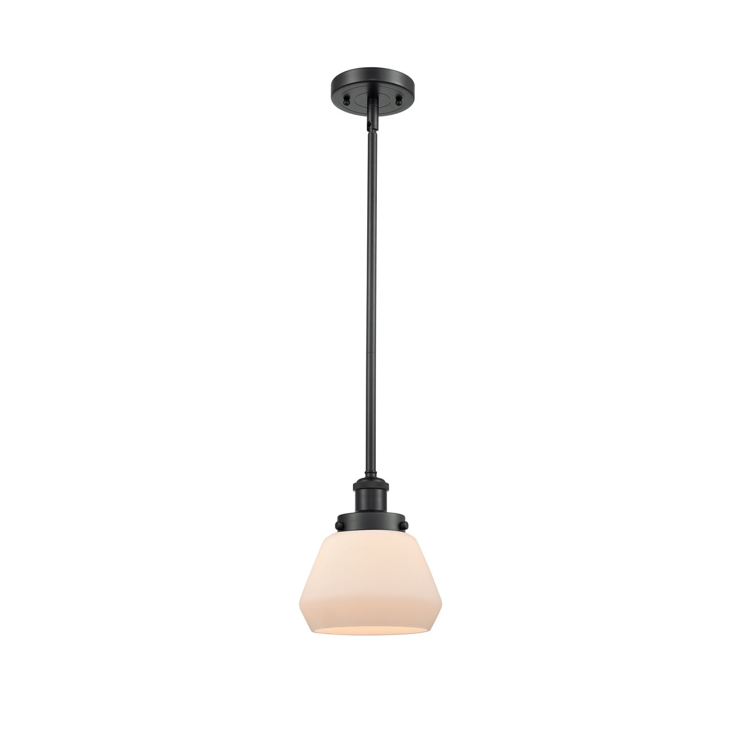 Innovations Fulton 7in 1-Light Mini Pendant | Modern Contemporary Matte Black Steel and Frosted White Glass | Kitchen Island & | Model 916-1S-BK-G171
