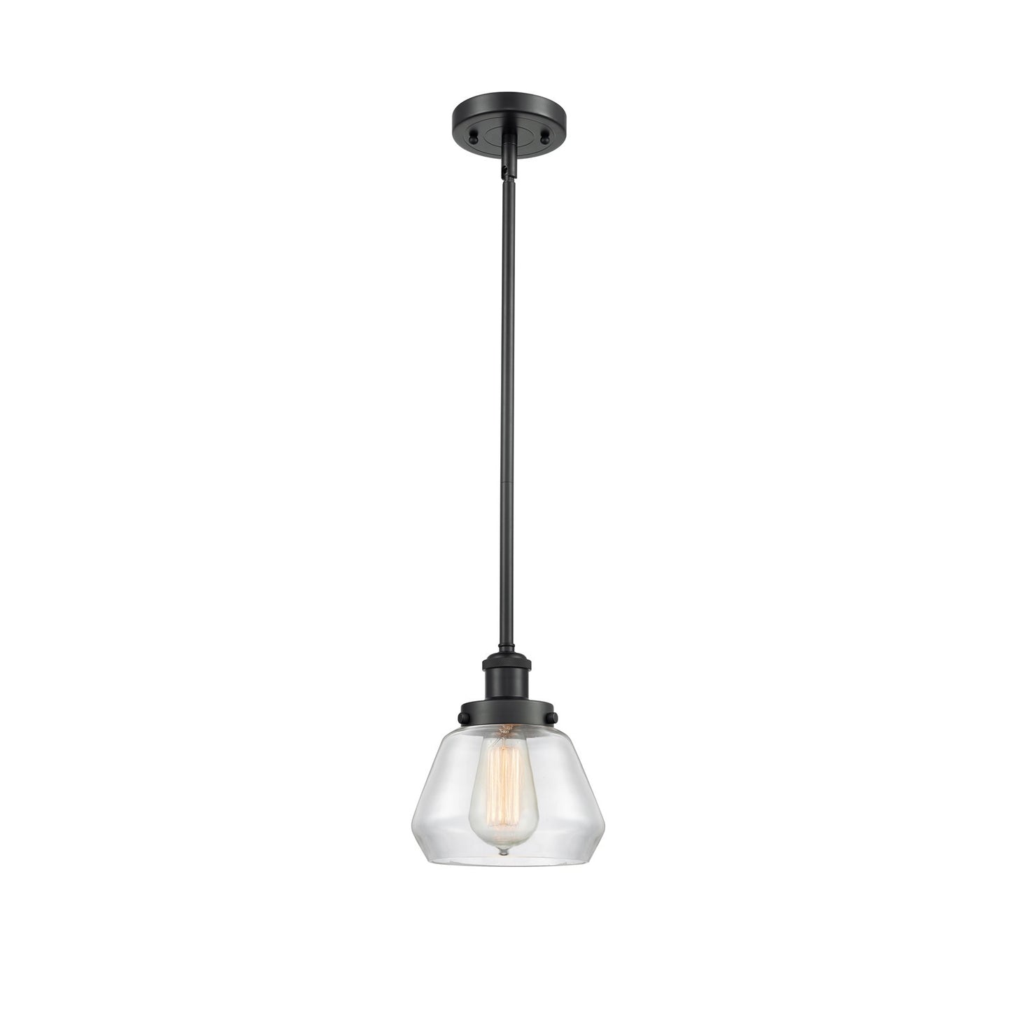 Innovations Fulton 7in 1-Light Mini Pendant | Modern Contemporary Matte Black Steel and Clear Glass | Kitchen Island & Dining Room | Model 916-1S-BK-G172