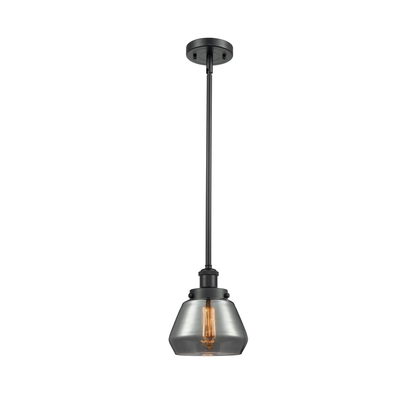 Innovations Fulton 7in 1-Light Mini Pendant | Modern Contemporary Matte Black Steel and Light Smoke Glass | Kitchen Island & Dining | Model 916-1S-BK-G173