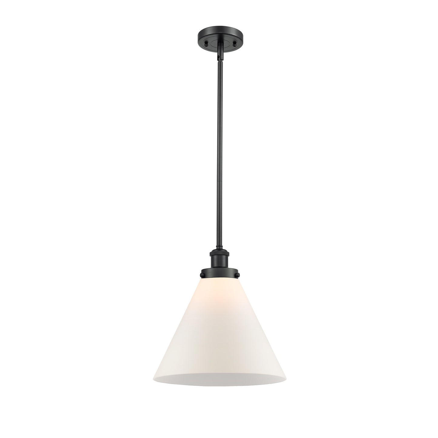 Innovations Cone 12in 1-Light Mini Pendant | Industrial Matte Black Steel and Matte White Frosted Glass | Kitchen Island & Dining | Model 916-1S-BK-G41-L