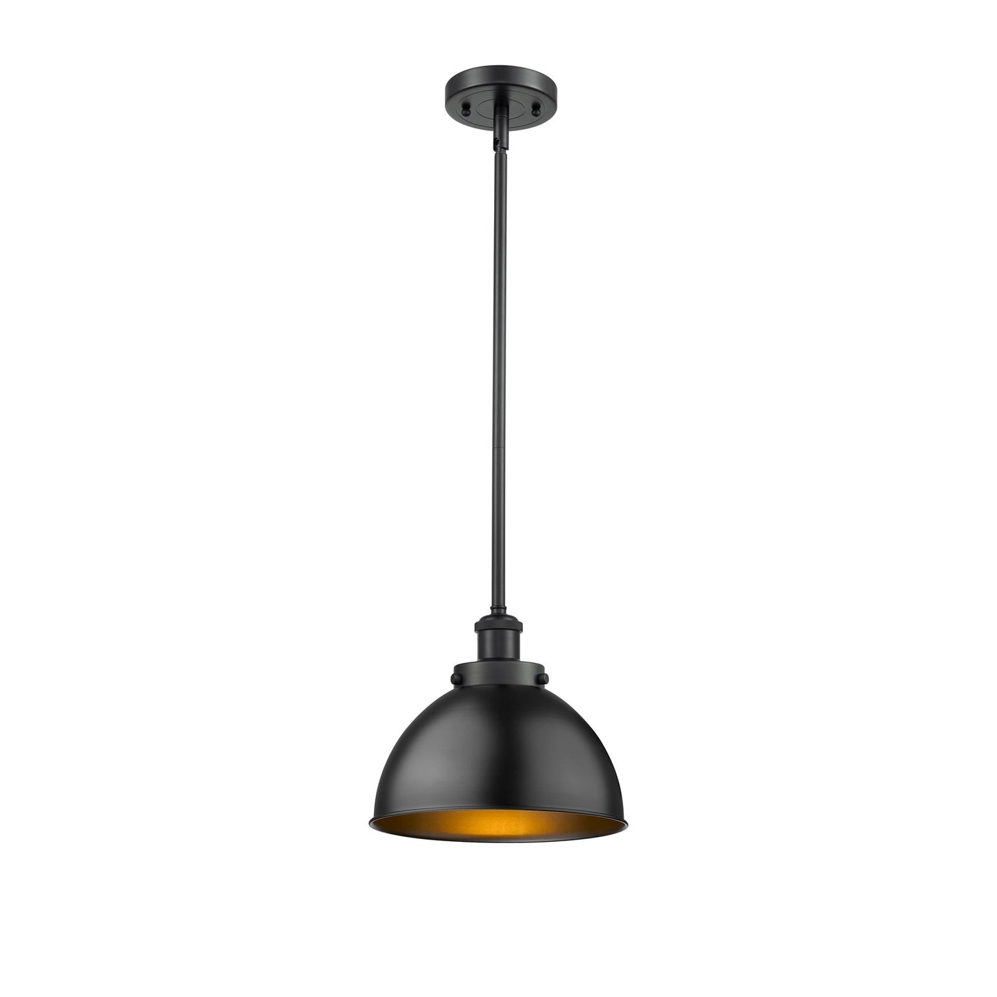 Innovations Derby 10in 1-Light Pendant | Industrial Matte Black Steel and Matte Black Metal Shade | Kitchen Island & | Model 916-1S-BK-MFD-10-BK-LED