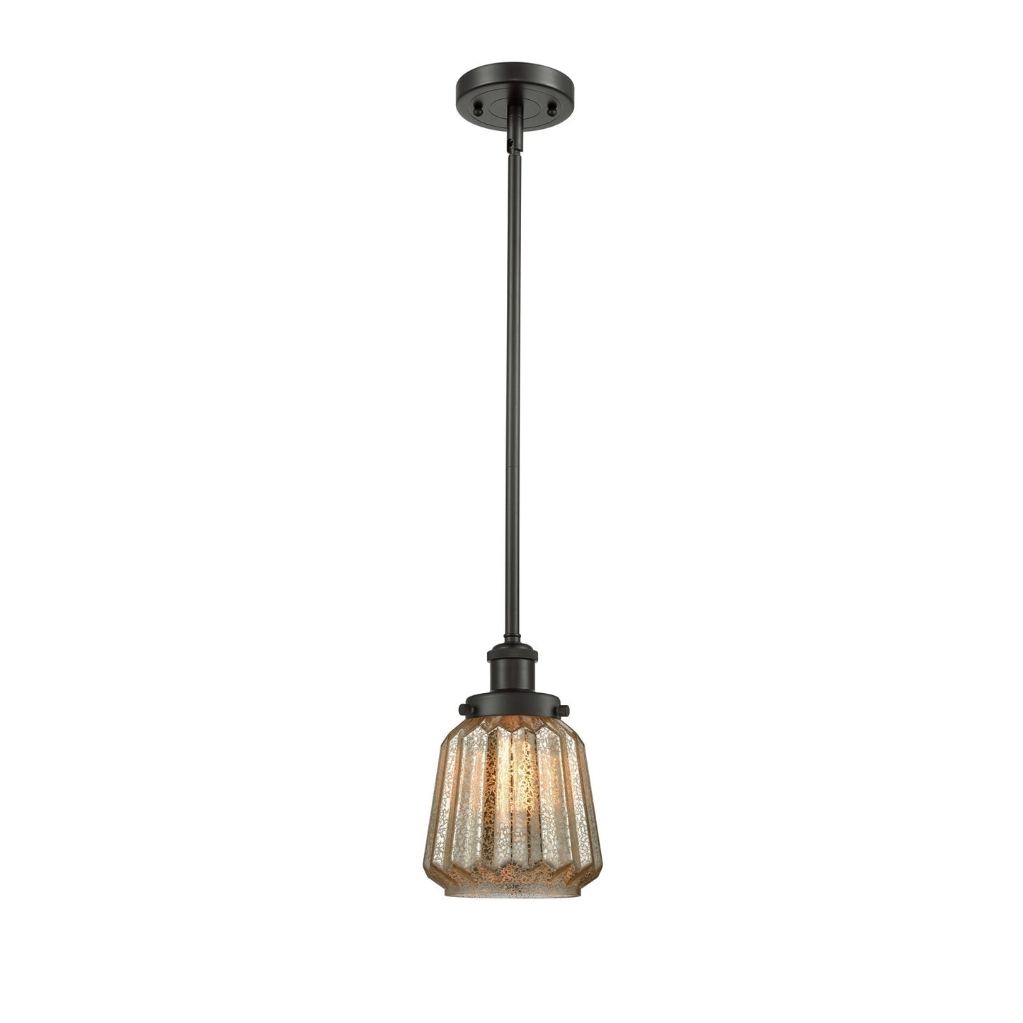 Innovations Chatham 7in 1-Light Mini Pendant | Modern Oil Rubbed Bronze Steel and Mercury Ribbed Glass Shade | Kitchen Island & | Model 916-1S-OB-G146