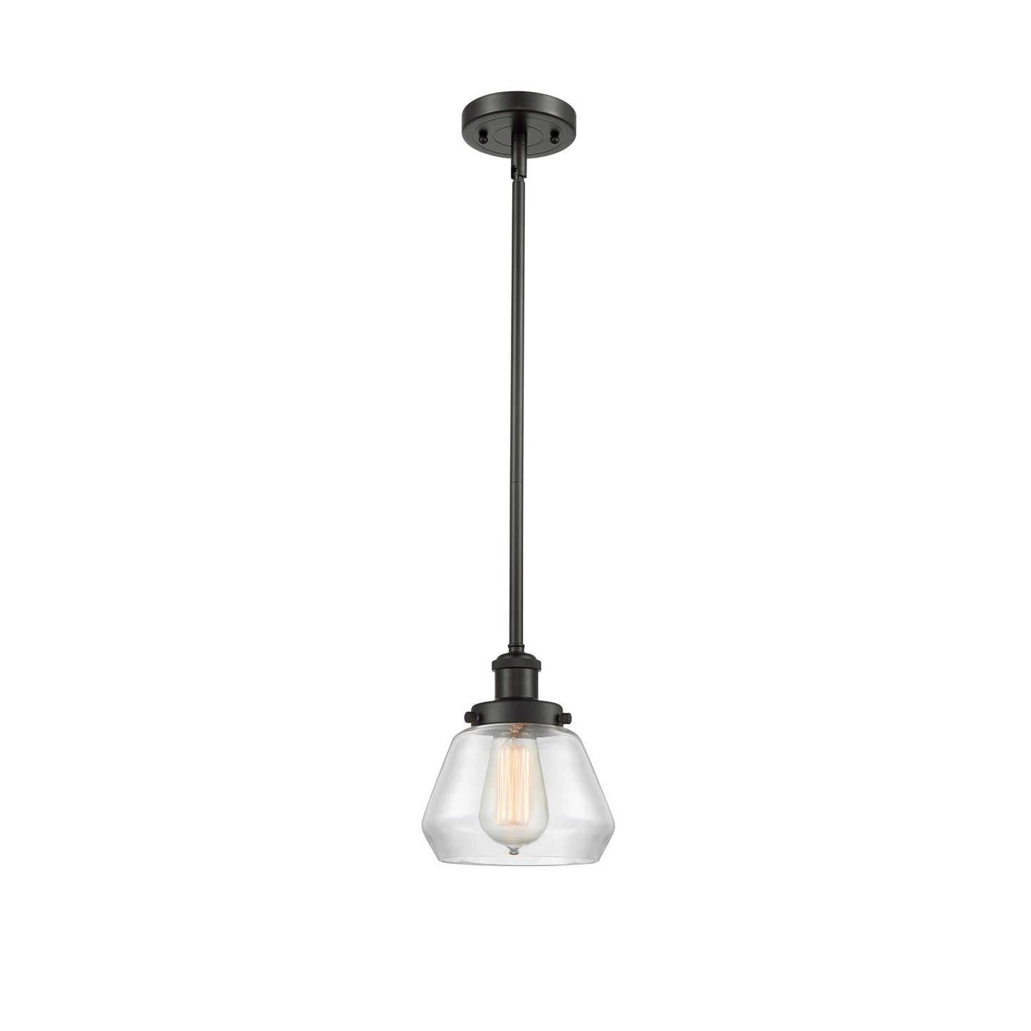 Innovations Fulton 7in 1-Light Mini Pendant | Modern Transitional Oil Rubbed Bronze Steel and Clear Glass | Kitchen Island & Dining | Model 916-1S-OB-G172