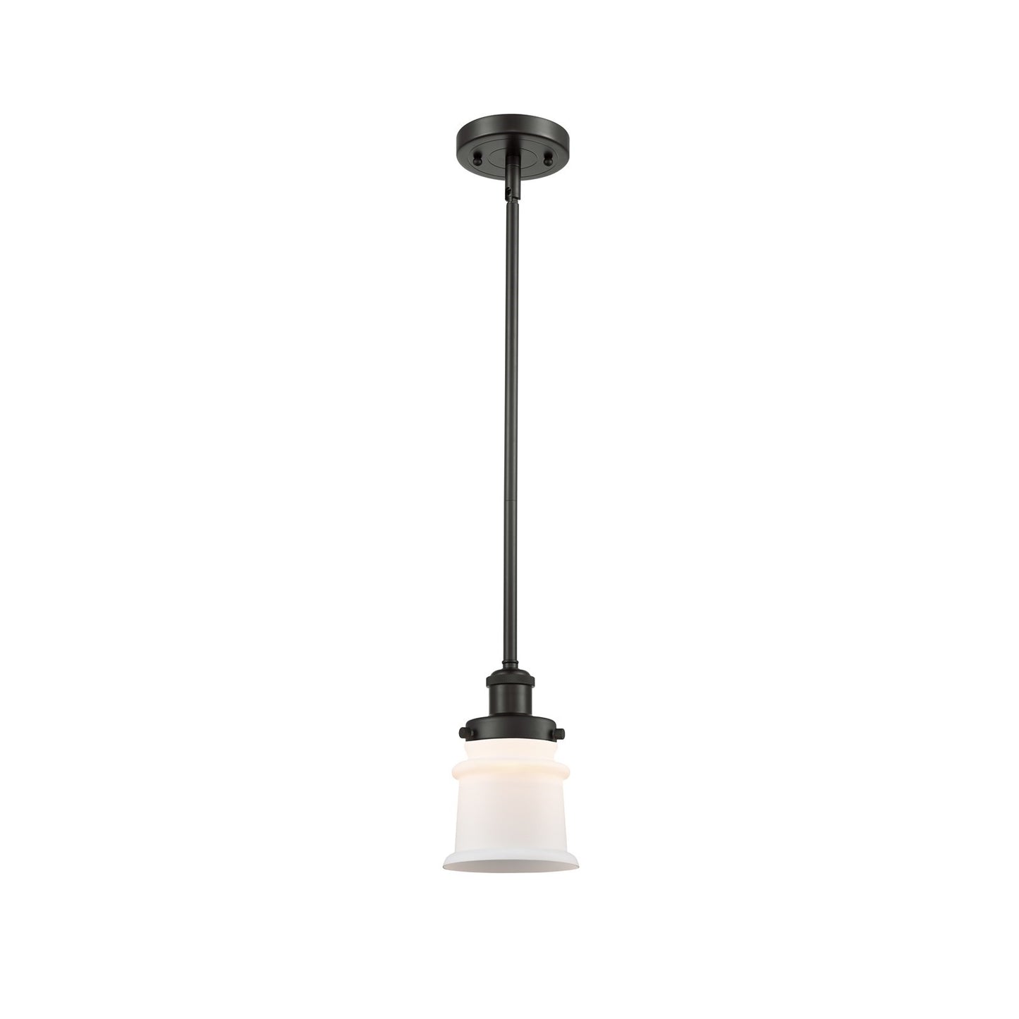 Innovations Canton 5.25in 1-Light Mini Pendant | Modern Contempo Oil Rubbed Bronze Steel and Matte White Frosted Glass | Kitchen | Model 916-1S-OB-G181S