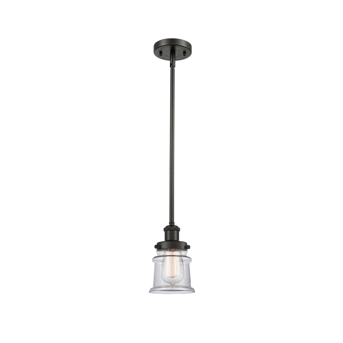 Innovations Canton 5.25in 1-Light Mini Pendant | Modern Contempo Oil Rubbed Bronze Steel and Clear Glass | Kitchen Island & Dining | Model 916-1S-OB-G182S