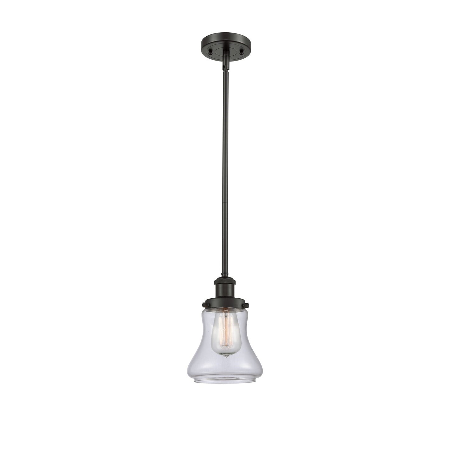 Innovations Bellmont 6.125in 1-Light Mini Pendant | Oil Rubbed Bronze Steel and Clear Glass Schoolhouse Shade | Kitchen Island & | Model 916-1S-OB-G192