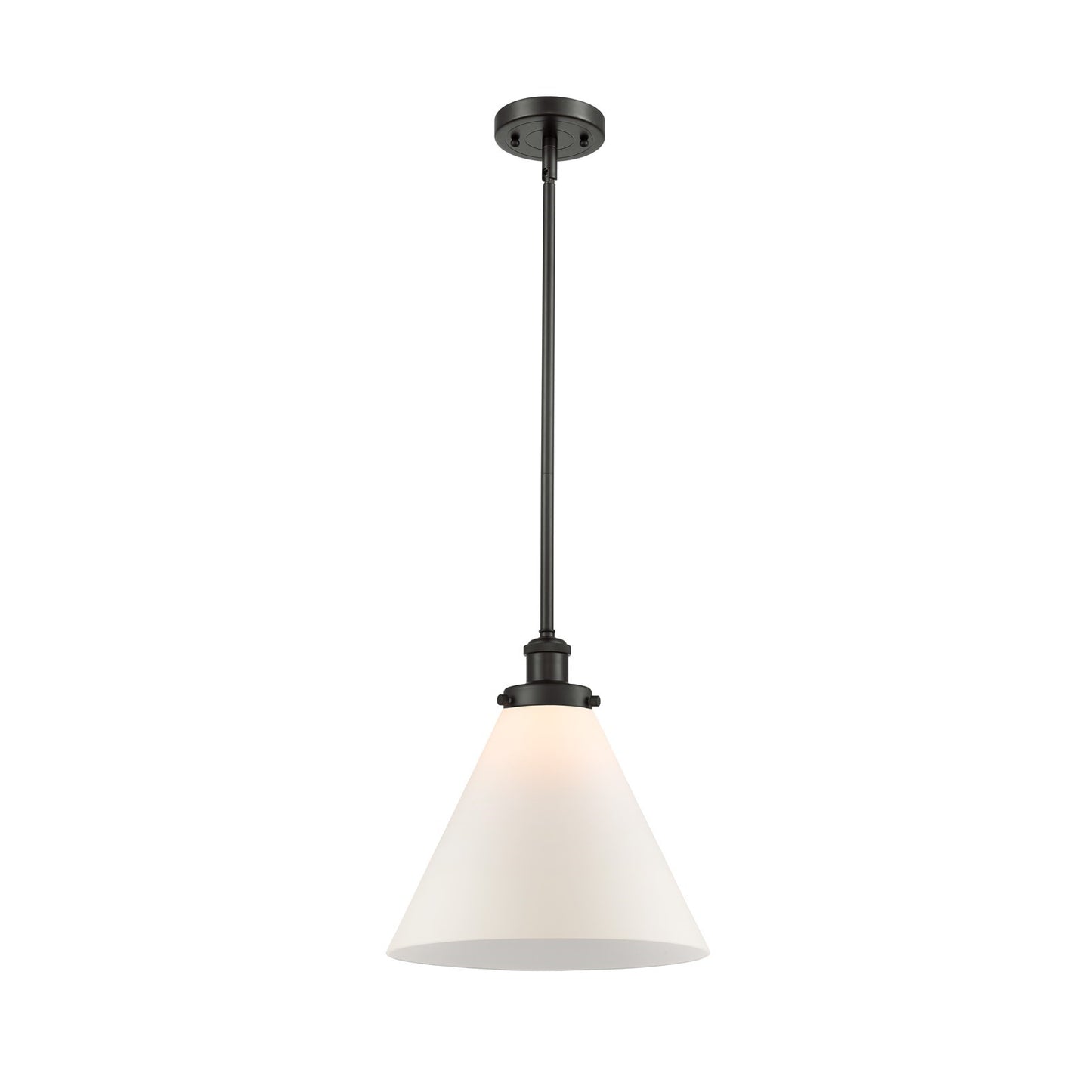 Innovations Cone 12in 1-Light Mini Pendant | Industrial Oil Rubbed Bronze Steel and Matte White Frosted Glass | Kitchen Island | Model 916-1S-OB-G41-L-LED