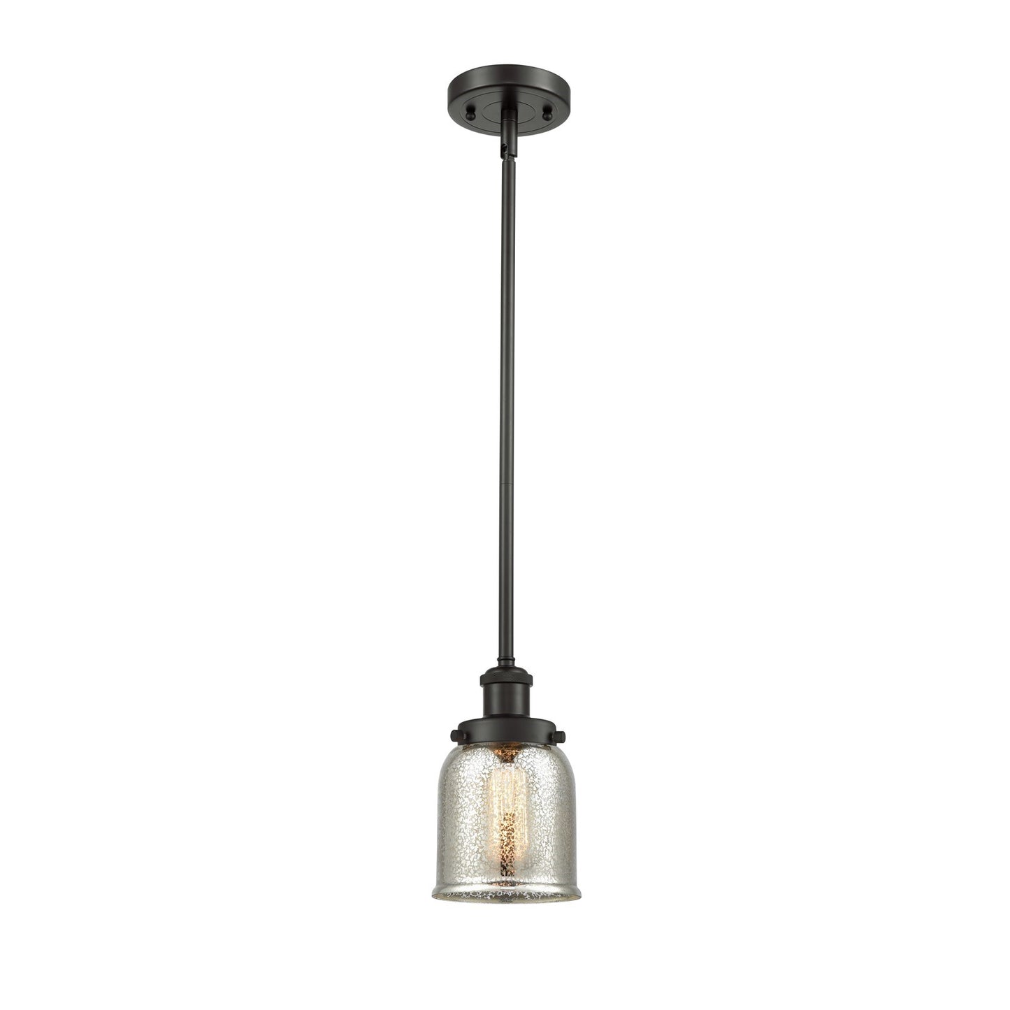 Innovations Bell 5in 1-Light Mini Pendant | Industrial Oil Rubbed Bronze Steel and Silver Plated Mercury Glass | Kitchen Island | Model 916-1S-OB-G58-LED