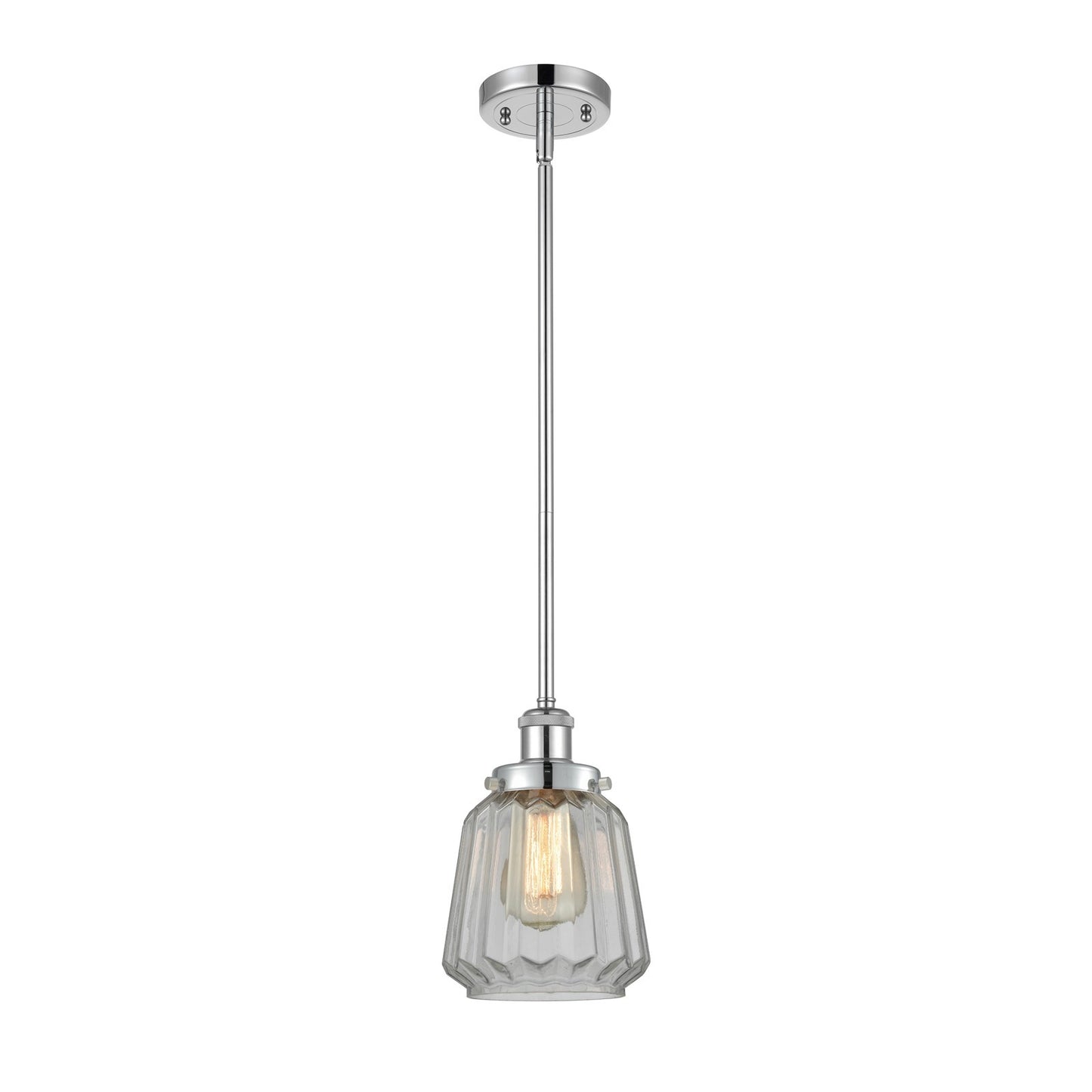 Innovations Chatham 7in 1-Light Mini Pendant | Modern Contemporary Polished Chrome and Clear Ribbed Glass | Kitchen Island & Dining | Model 916-1S-PC-G142