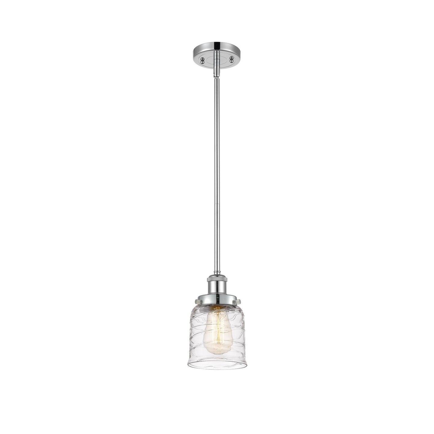 Innovations Bell 5in 1-Light LED Mini Pendant | Industrial Polished Chrome Steel and Clear Deco Swirl Glass | Kitchen Island & | Model 916-1S-PC-G513-LED
