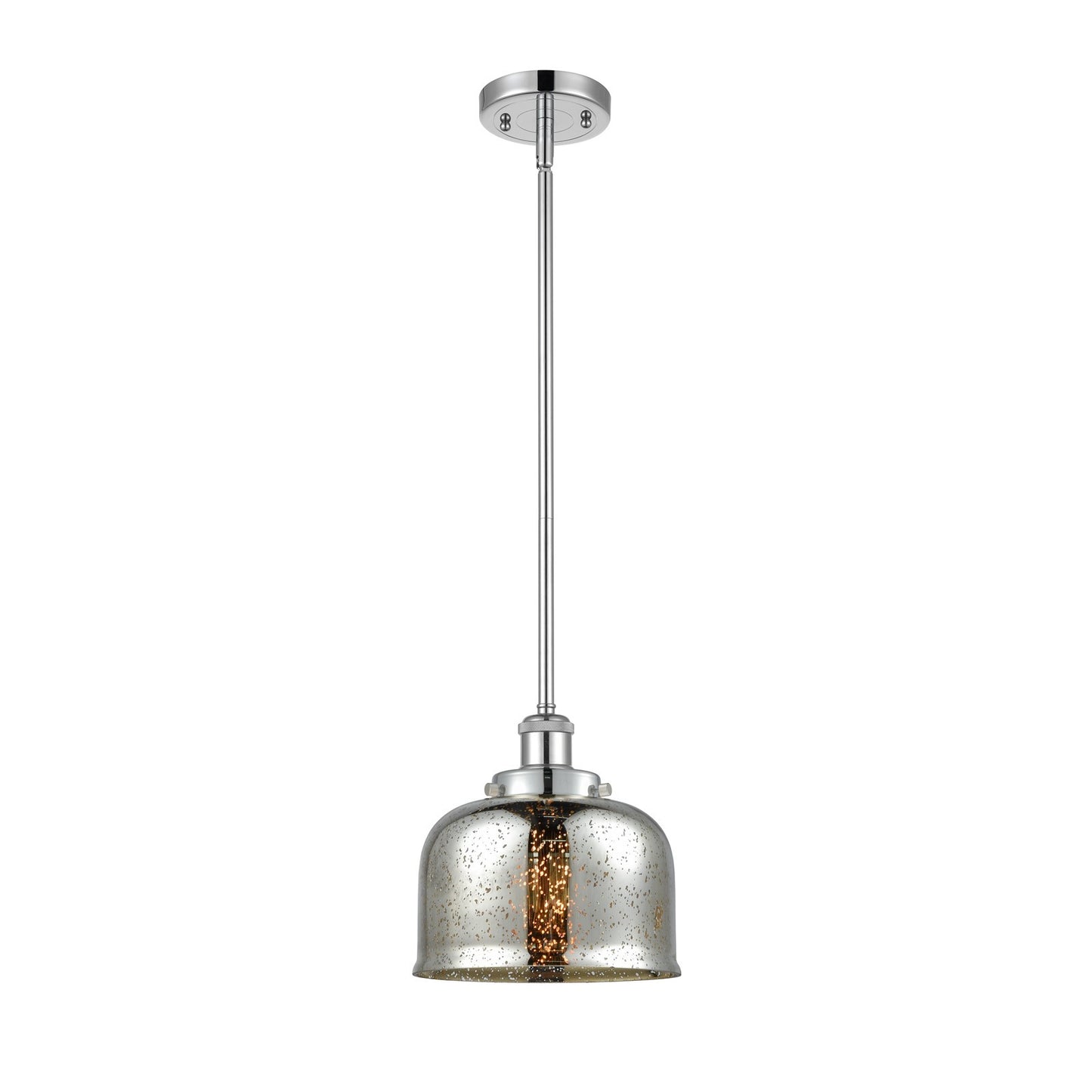 Innovations Bell 8in 1-Light LED Mini Pendant | Industrial Polished Chrome Steel and Silver Plated Mercury Glass | Kitchen | Model 916-1S-PC-G78-LED