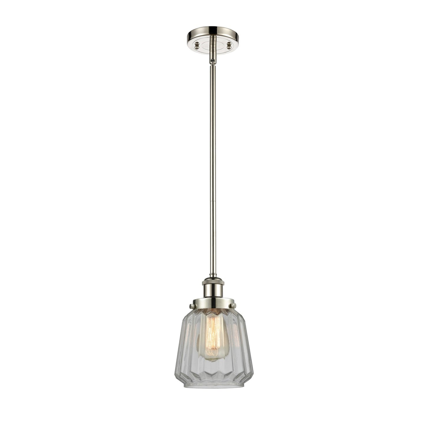 Innovations Chatham 7in 1-Light Mini Pendant | Modern Transitional Polished Nickel Steel and Cast Brass with Clear Ribbed Glass | Model 916-1S-PN-G142