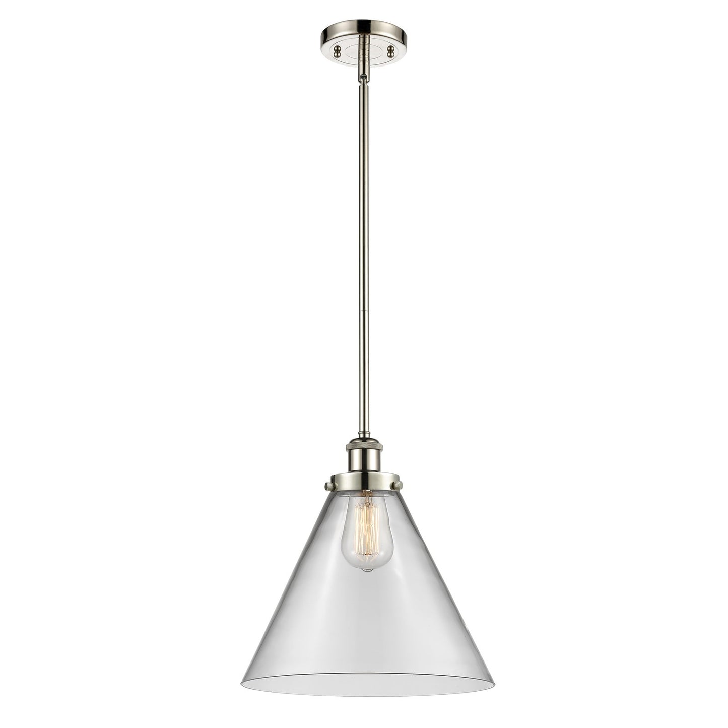 Innovations Cone 12in 1-Light Mini Pendant | Industrial Polished Nickel and Clear Glass | Kitchen Island & Dining Room | Model 916-1S-PN-G42-L-LED