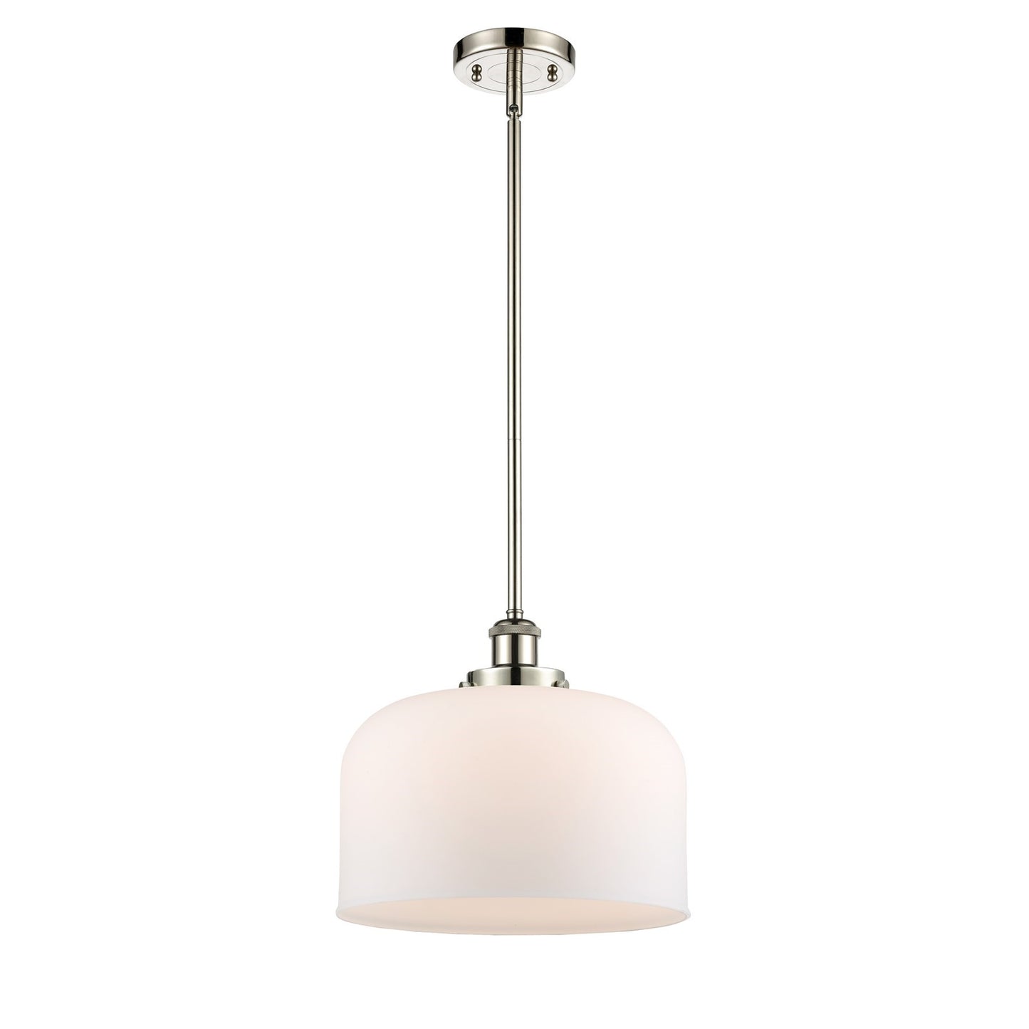 Innovations Bell 12in 1-Light LED Mini Pendant | Industrial Polished Nickel and Matte White Frosted Glass | Kitchen Island & | Model 916-1S-PN-G71-L-LED